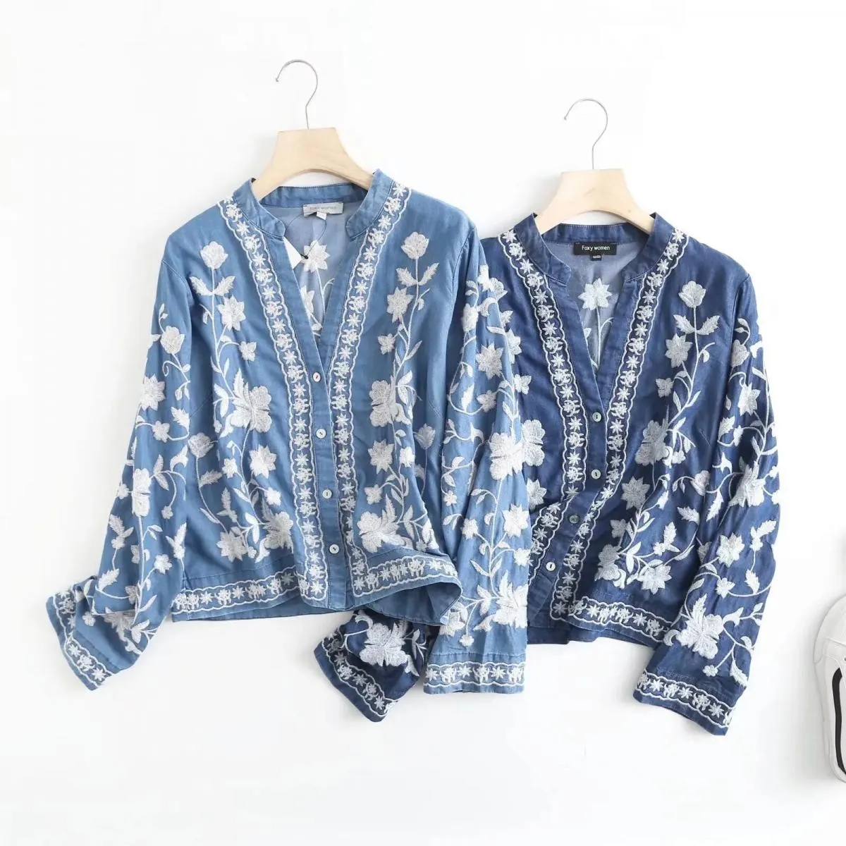 Camisas Camicie cardigan da donna Nuove magliette ricamate Streetwear Camicie vintage Camicie in cotone sciolto Mujer Camicie co