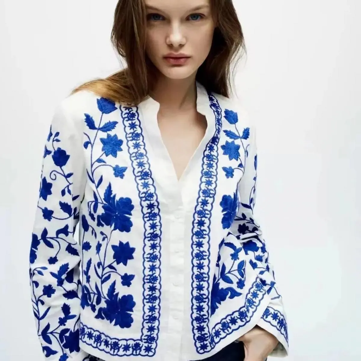 Camisas Camicie cardigan da donna Nuove magliette ricamate Streetwear Camicie vintage Camicie in cotone sciolto Mujer Camicie co