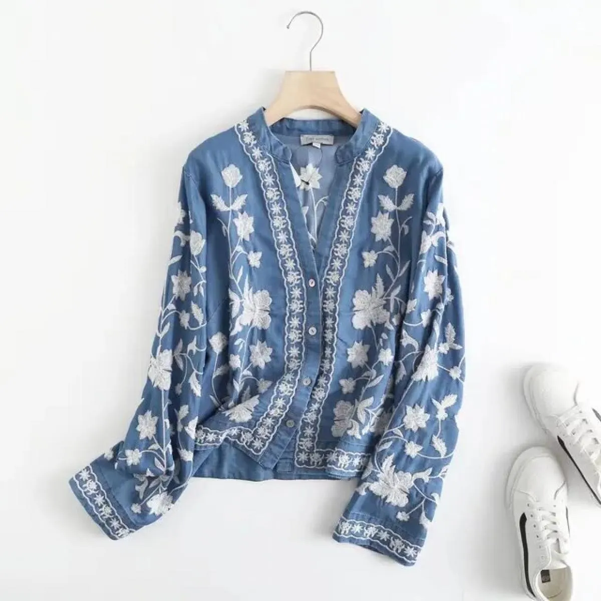 Camisas Camicie cardigan da donna Nuove magliette ricamate Streetwear Camicie vintage Camicie in cotone sciolto Mujer Camicie co
