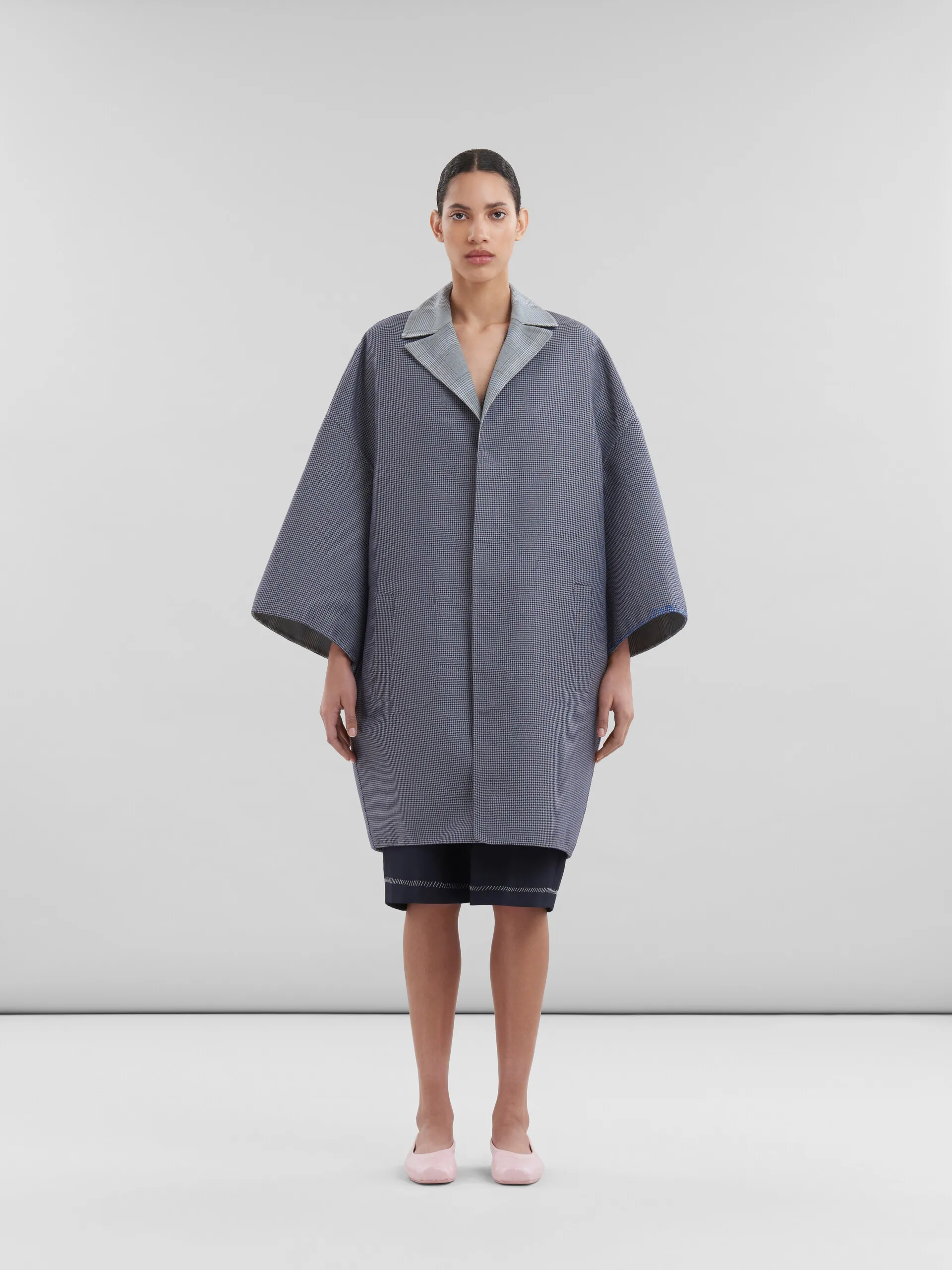 Cappotto reversibile in lana pied-de-poule blu