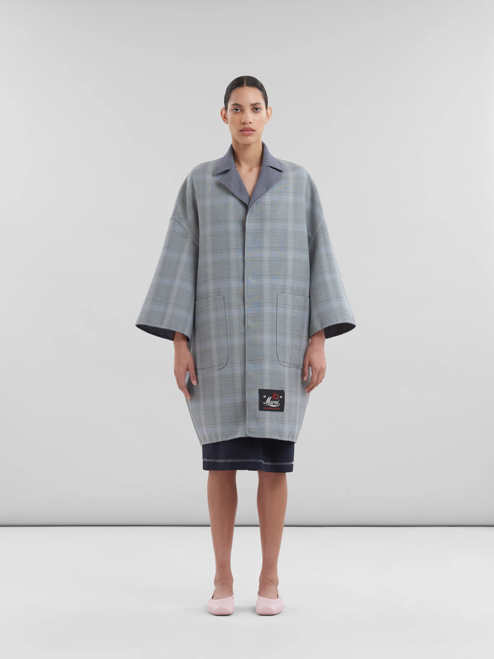 Cappotto reversibile in lana pied-de-poule blu