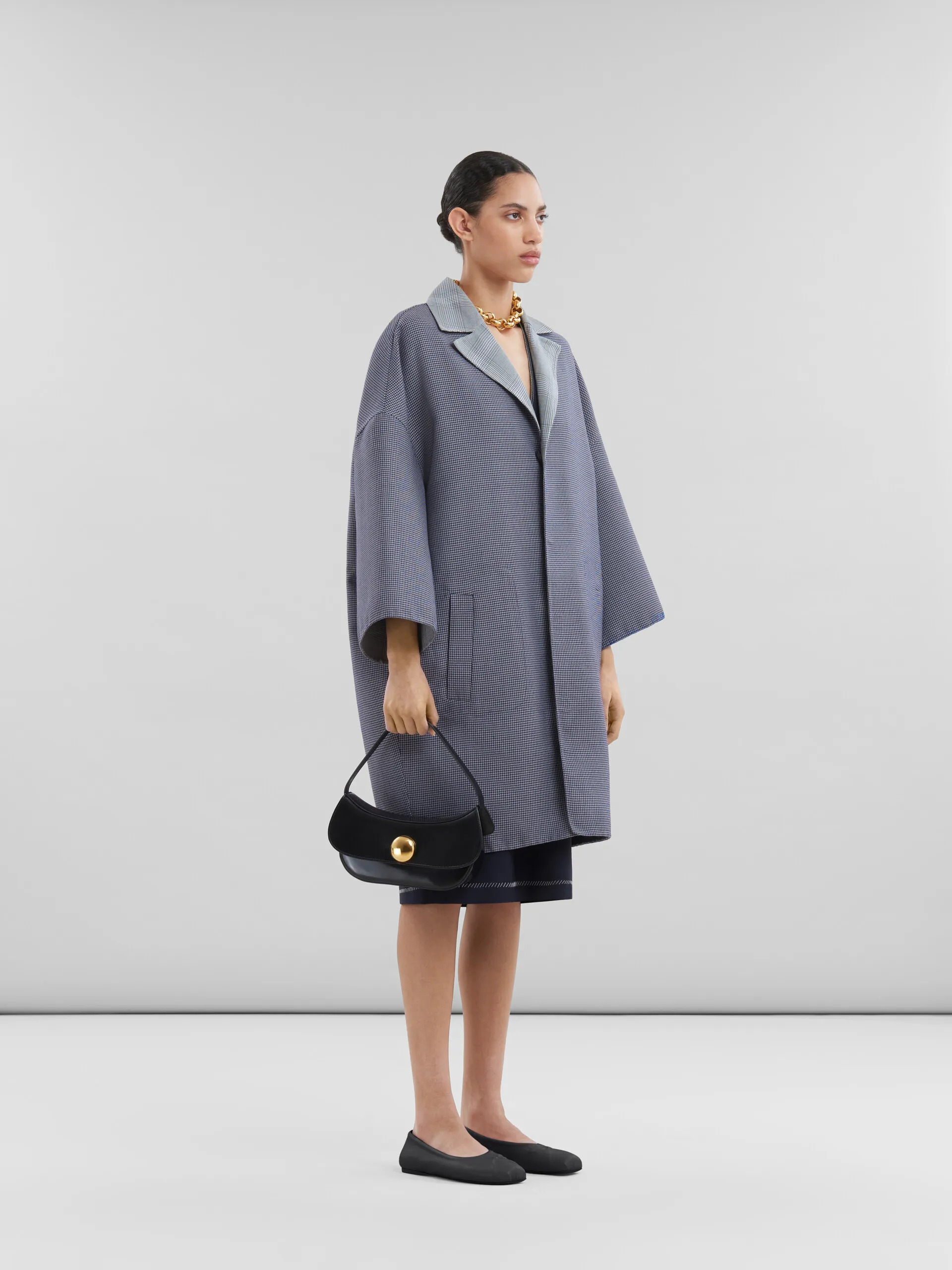 Cappotto reversibile in lana pied-de-poule blu