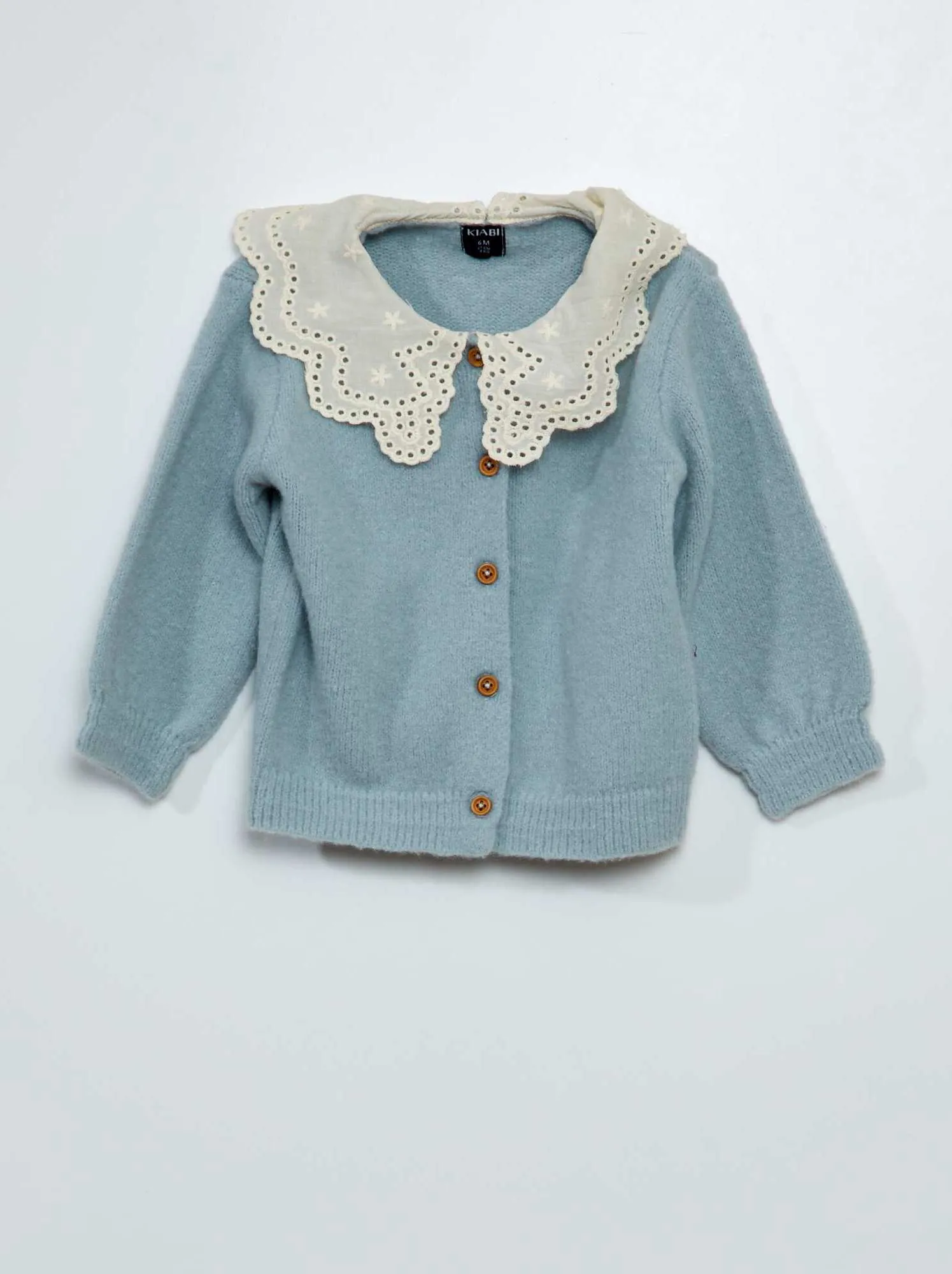 Cardigan con colletto con ricamo punto inglese - BLU