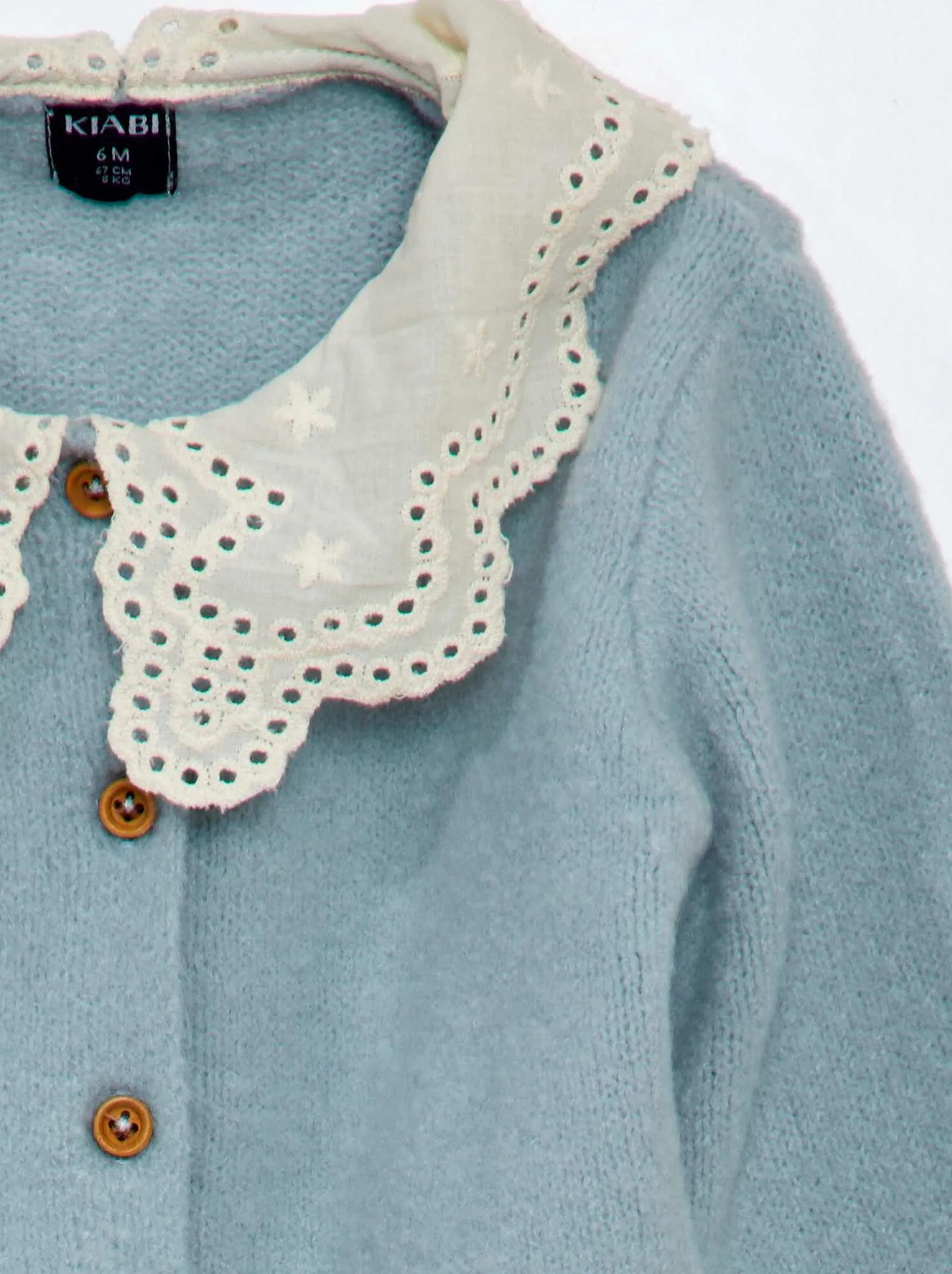 Cardigan con colletto con ricamo punto inglese - BLU
