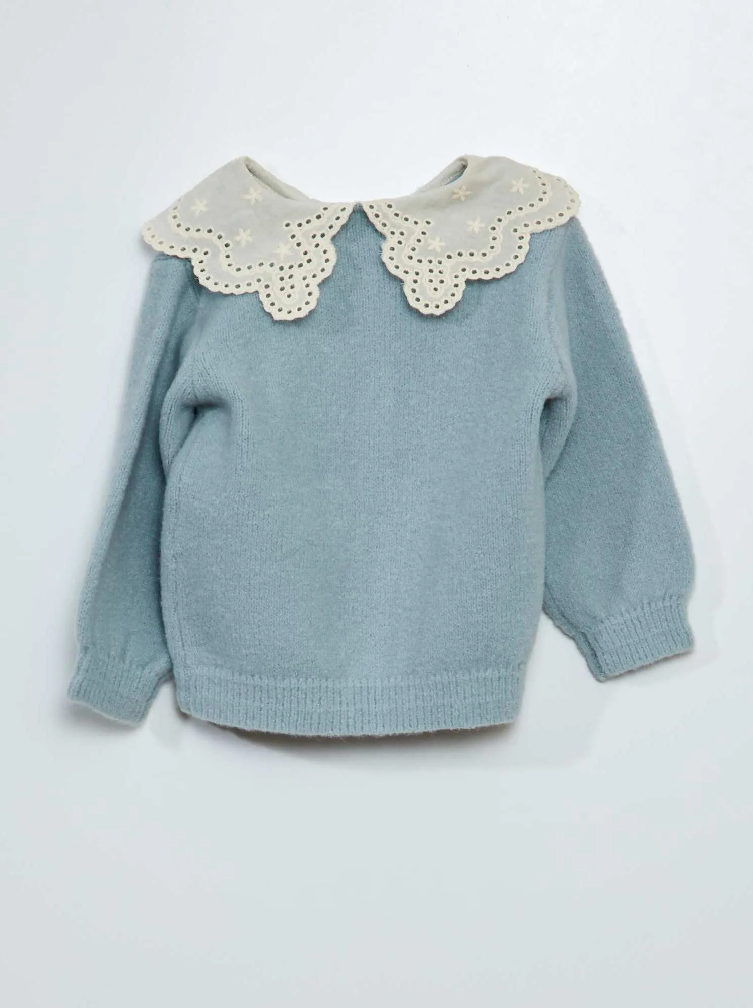 Cardigan con colletto con ricamo punto inglese - BLU