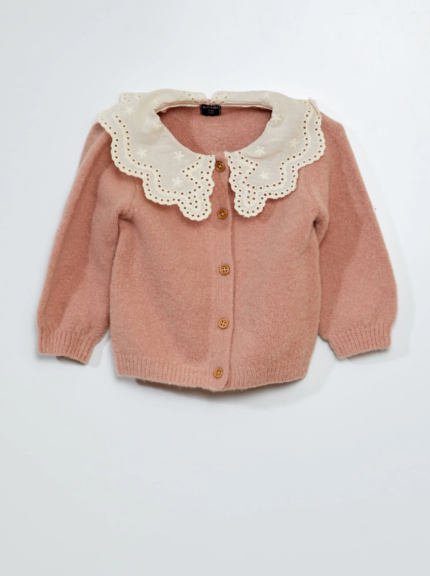 Cardigan con colletto con ricamo punto inglese - rosa