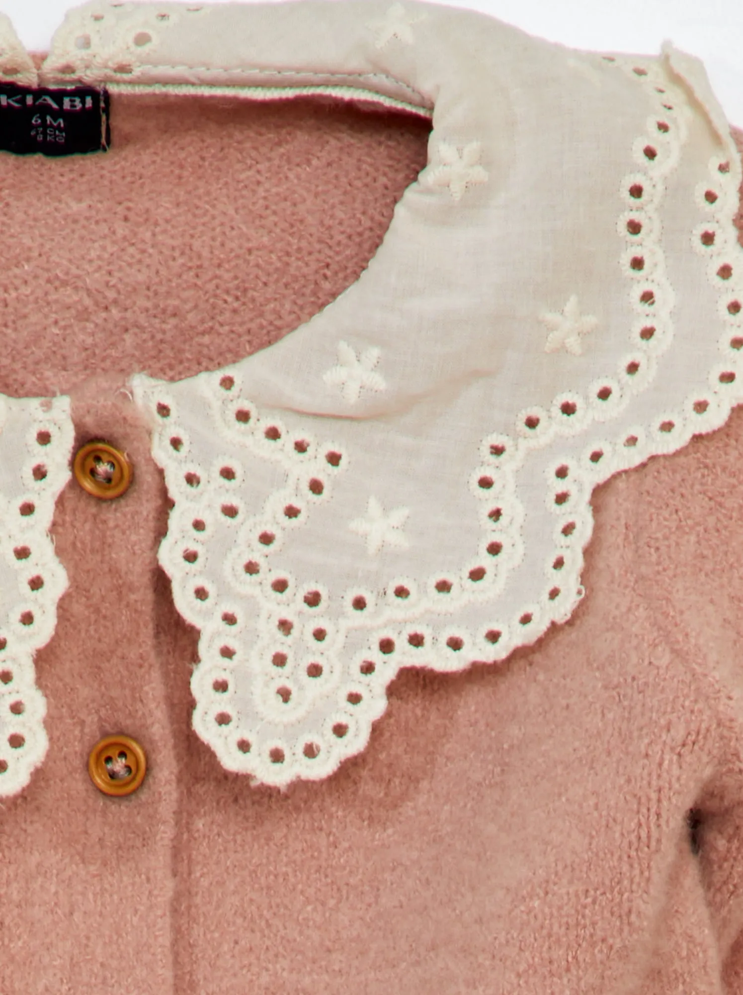 Cardigan con colletto con ricamo punto inglese - rosa