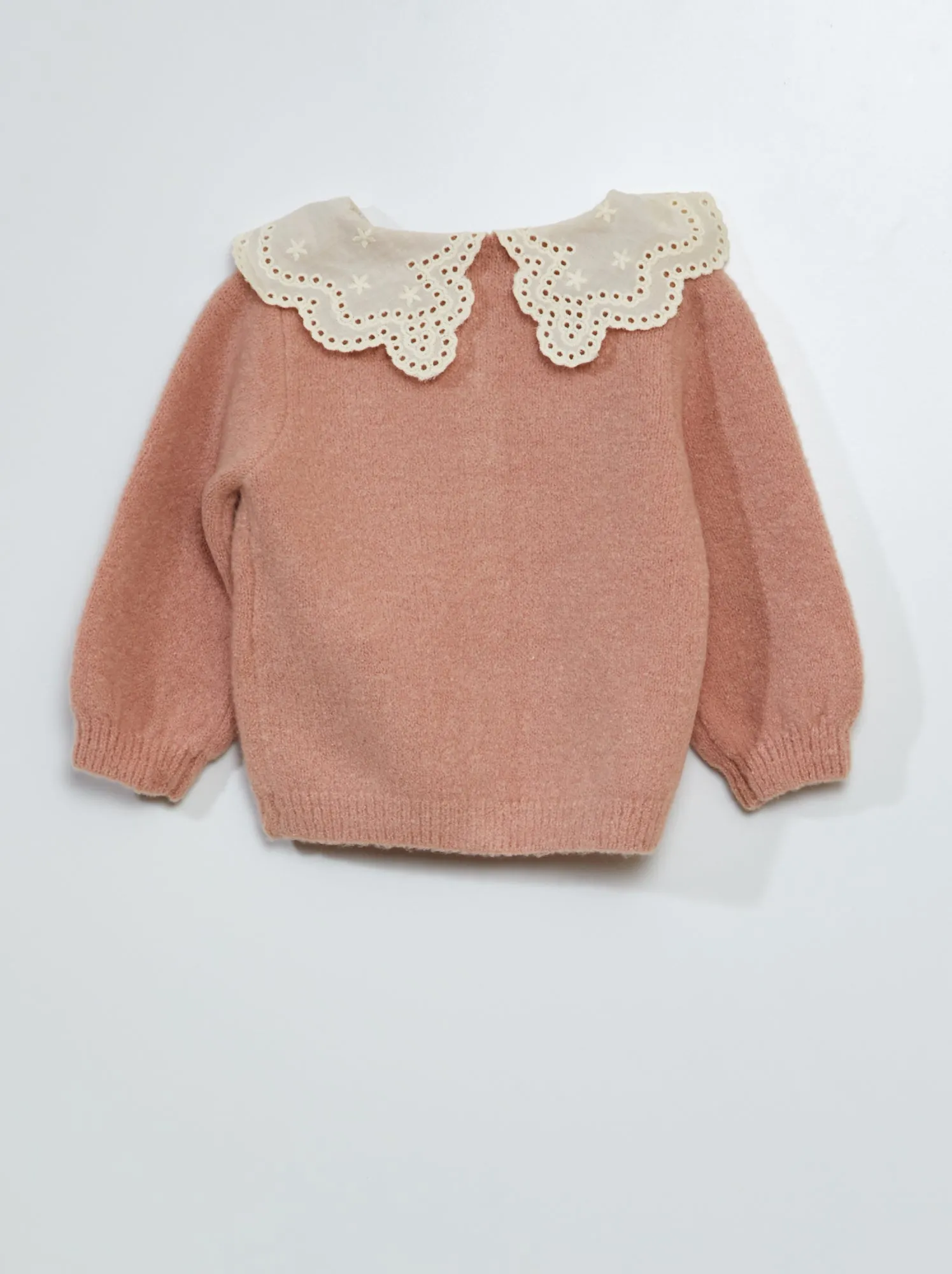 Cardigan con colletto con ricamo punto inglese - rosa
