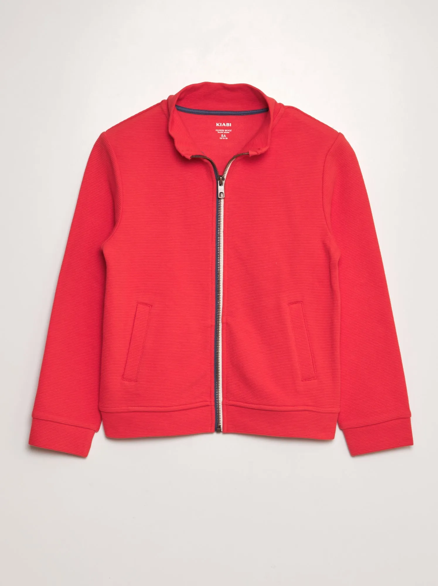 Cardigan con zip in maglia ottoman - ROSSO