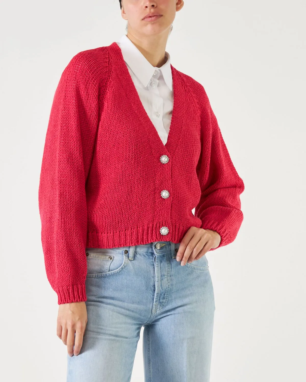 Cardigan crop di colore rosso corallo