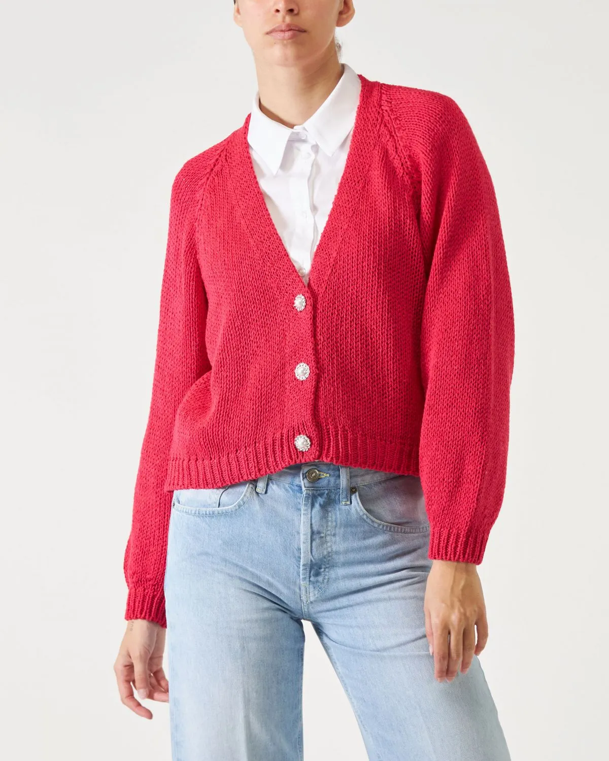 Cardigan crop di colore rosso corallo