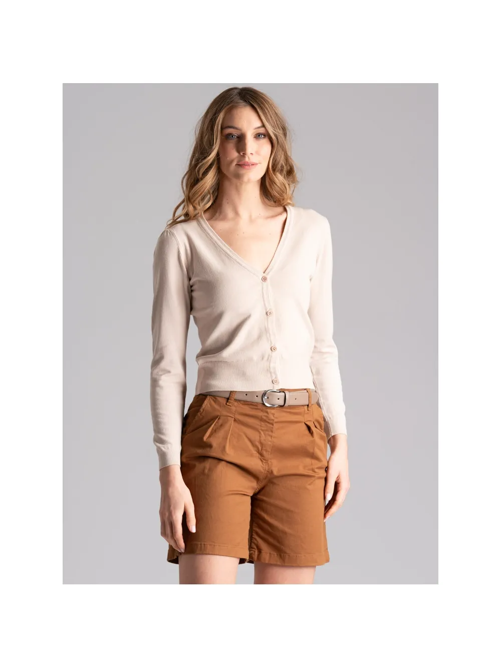 Cardigan donna in viscosa con bottoni e manica a sbuffo