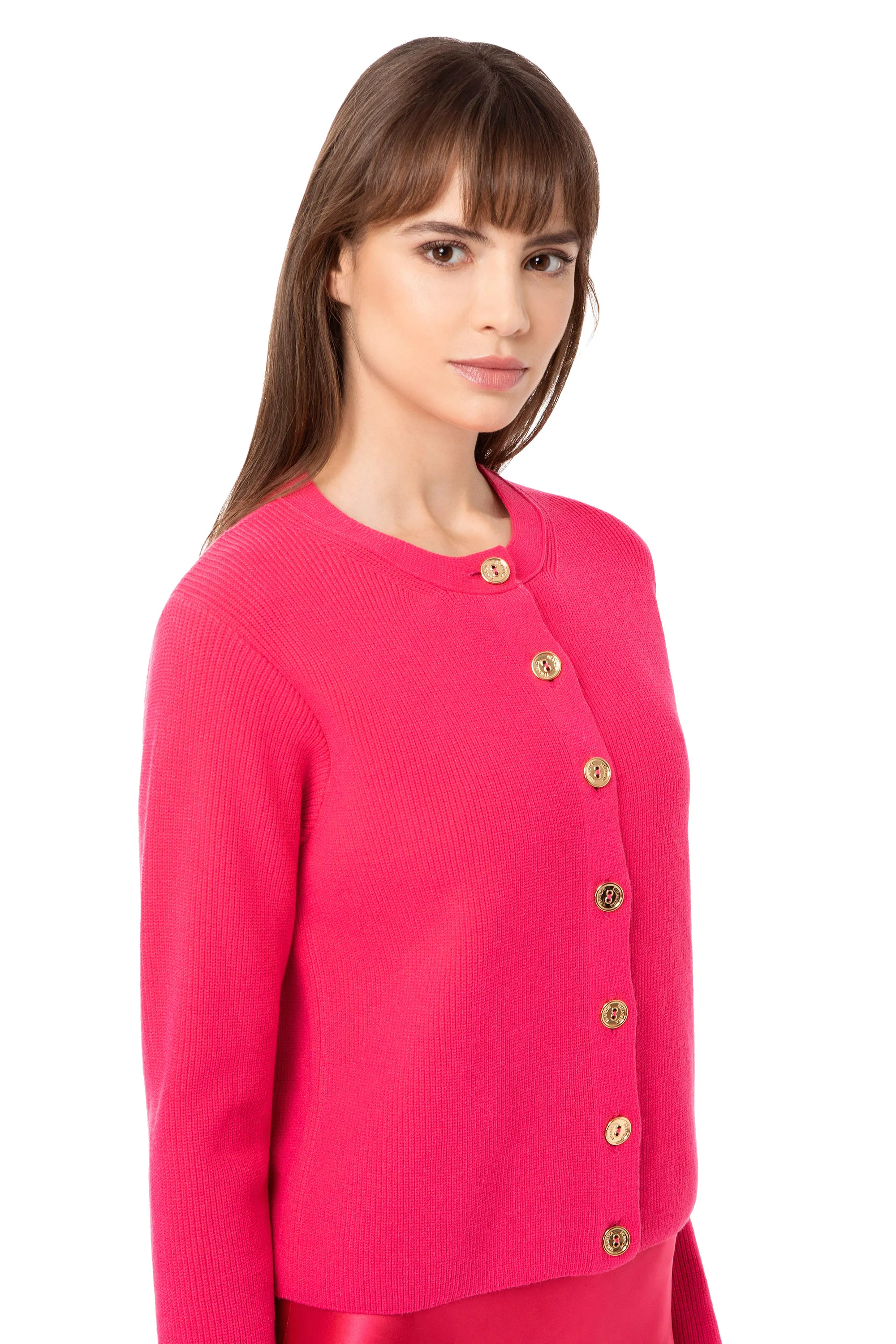 Cardigan girocollo e abbottonatura con bottoni logo in metallo dorato