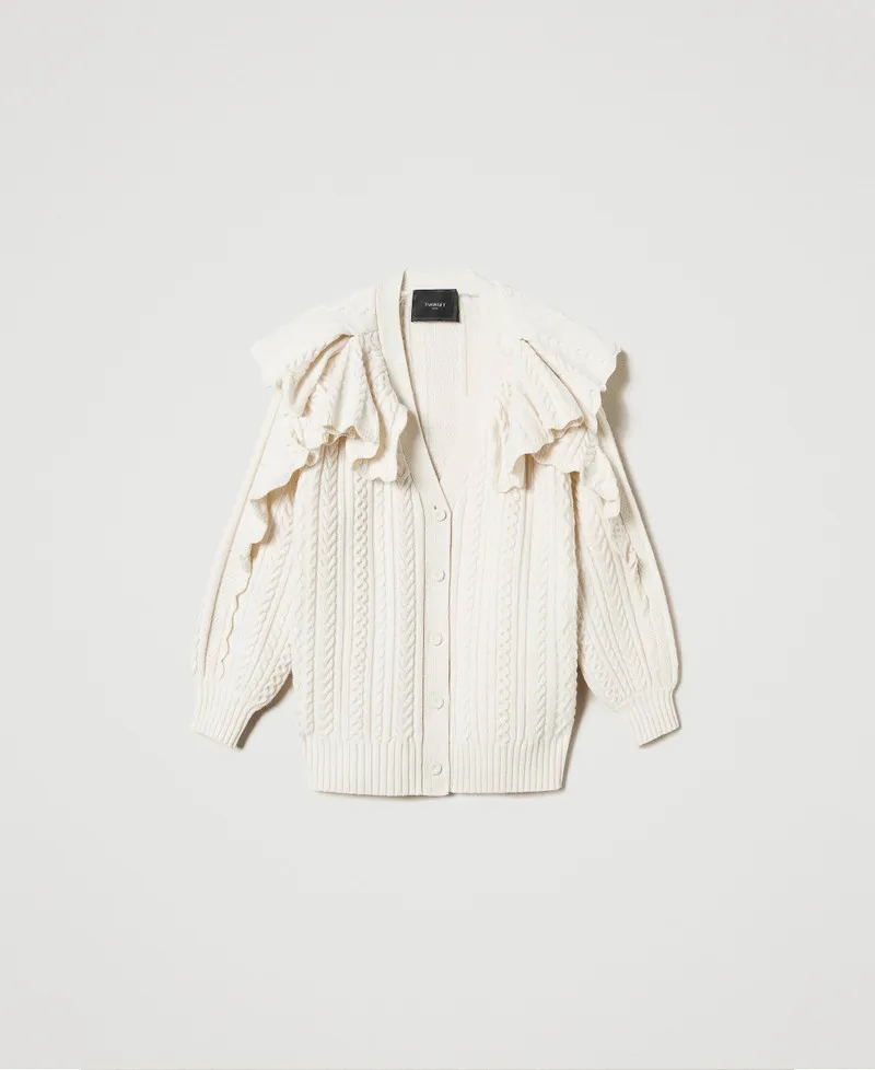 Cardigan in misto lana con volant