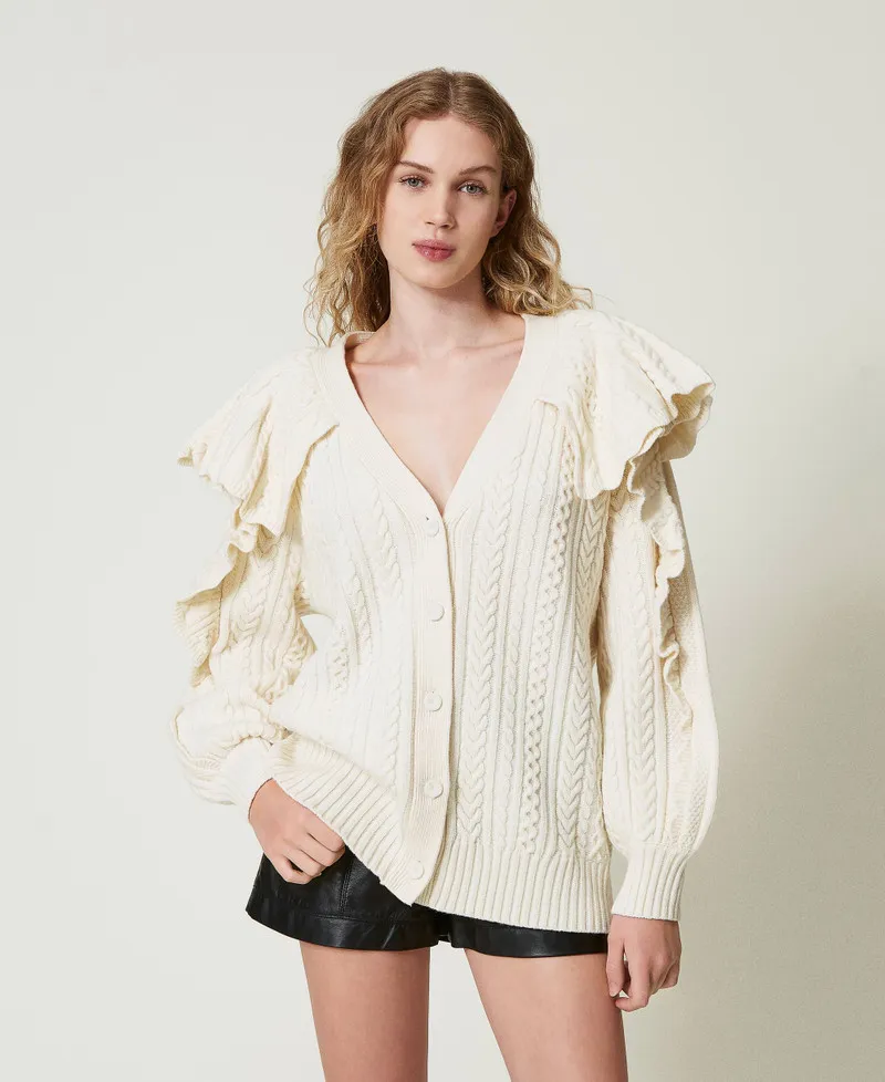 Cardigan in misto lana con volant