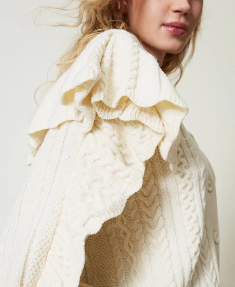 Cardigan in misto lana con volant