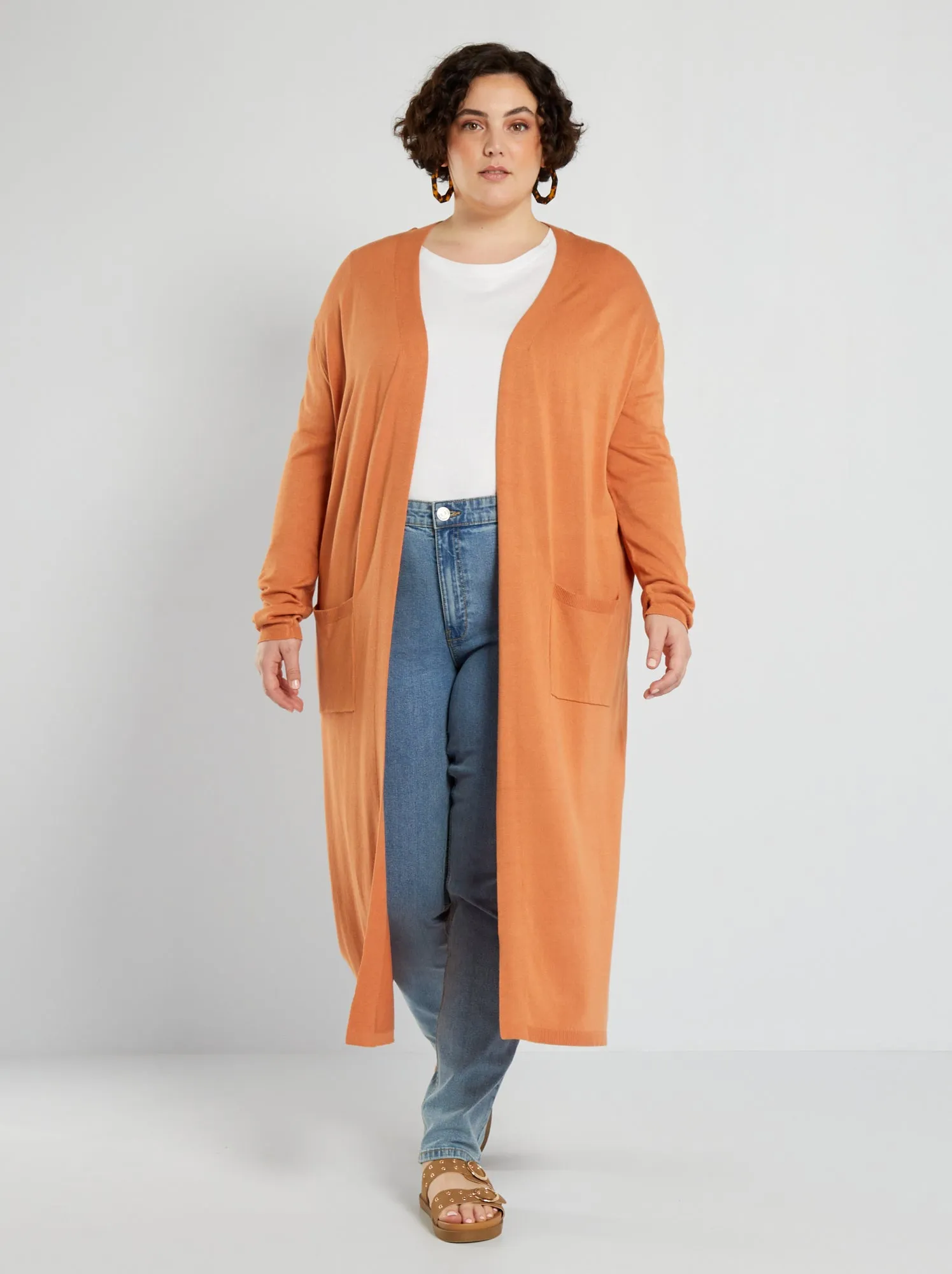 Cardigan lungo in maglia - MARRONE