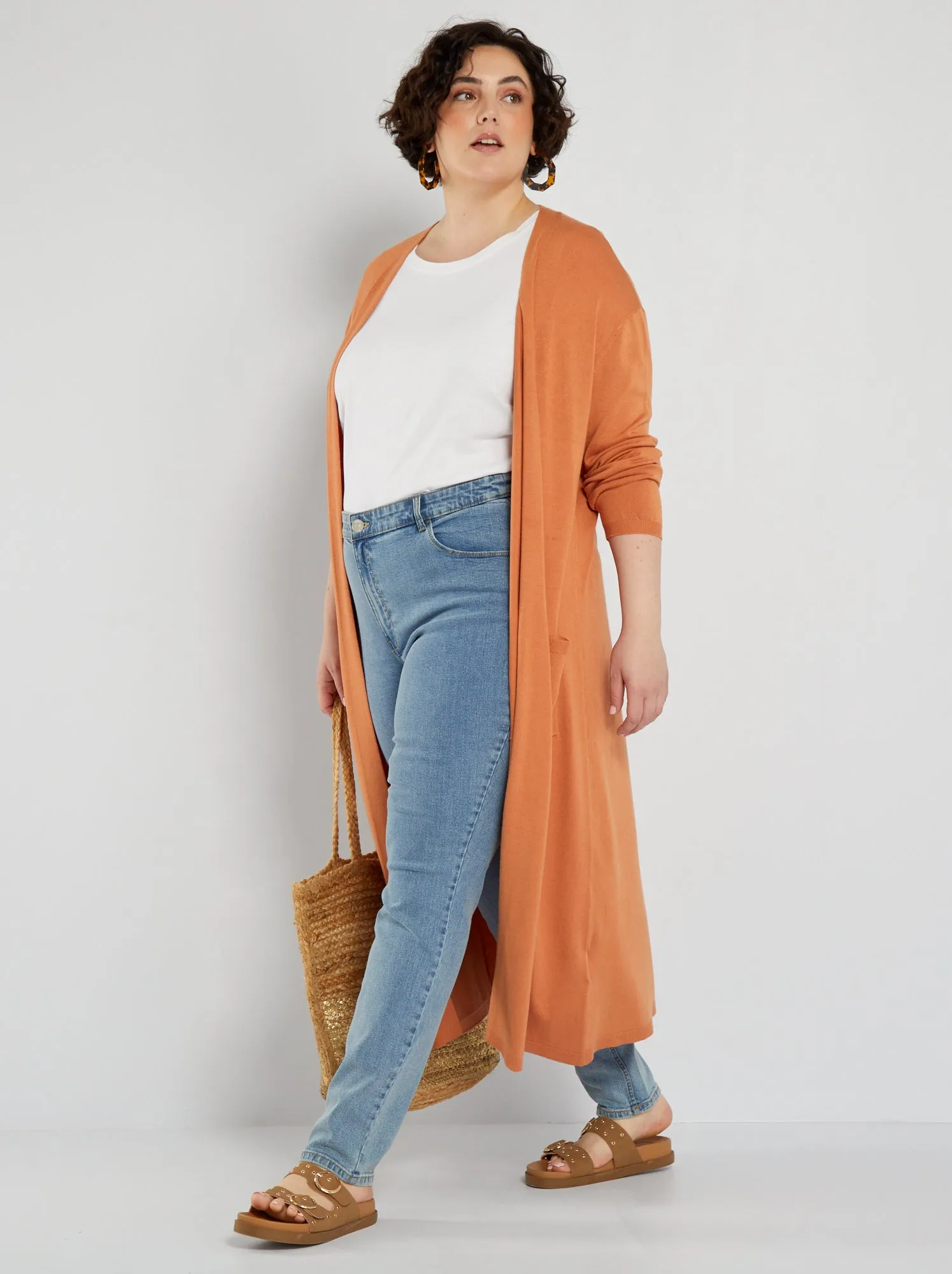 Cardigan lungo in maglia - MARRONE