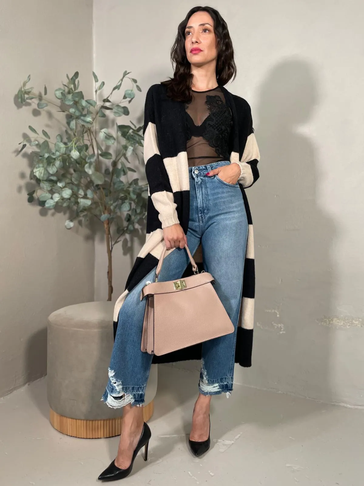 Cardigan Lungo Righe
