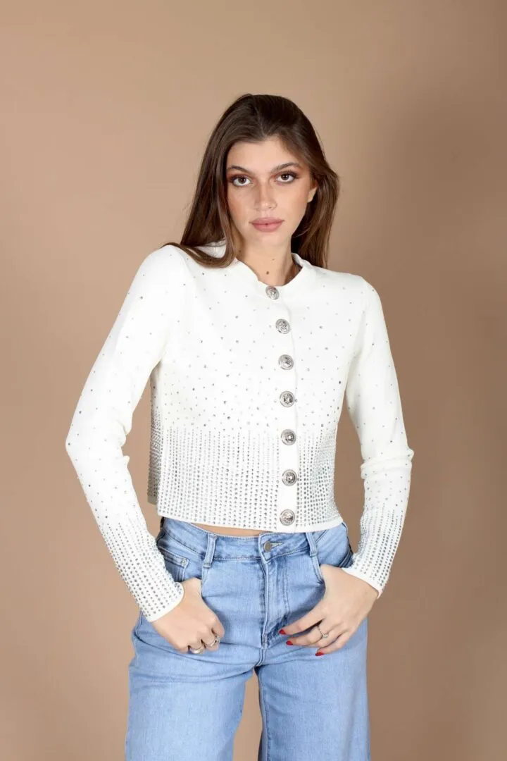 Cardigan Strass – Bianco