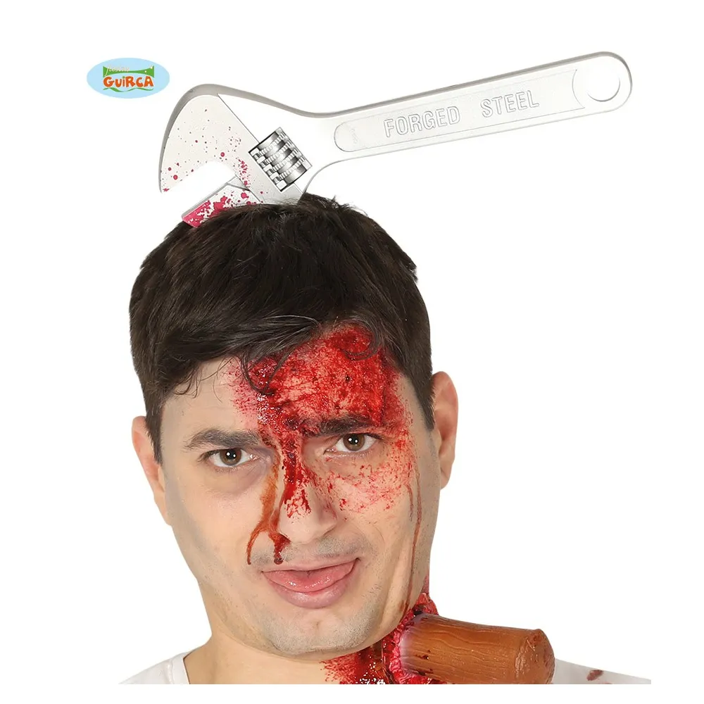 Cerchietto con Chiave Inglese e Testa Infilzata per Halloween 28 cm