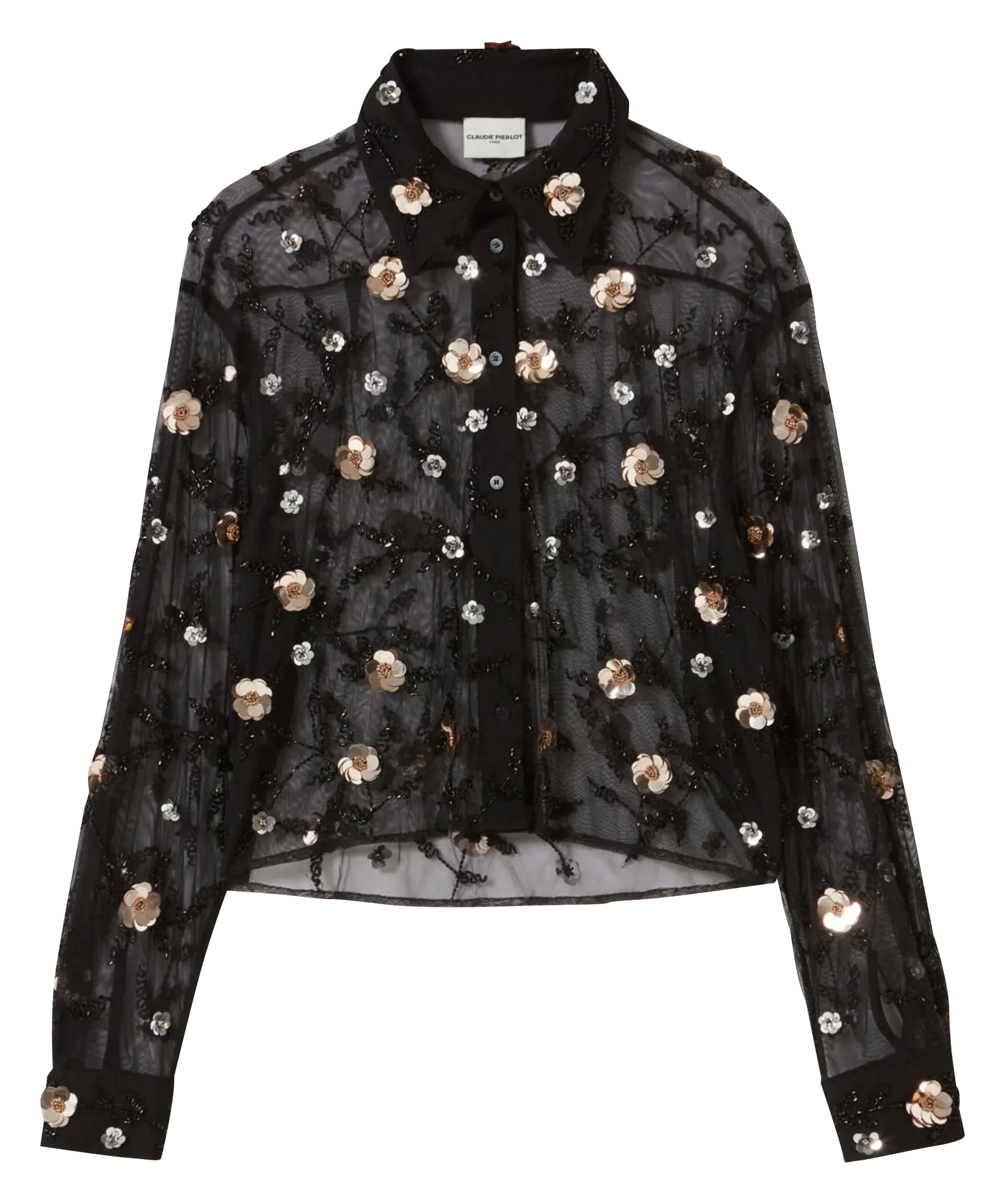  CLAUDIE PIERLOT   Camicia diritta trasparente ricamata | Nero