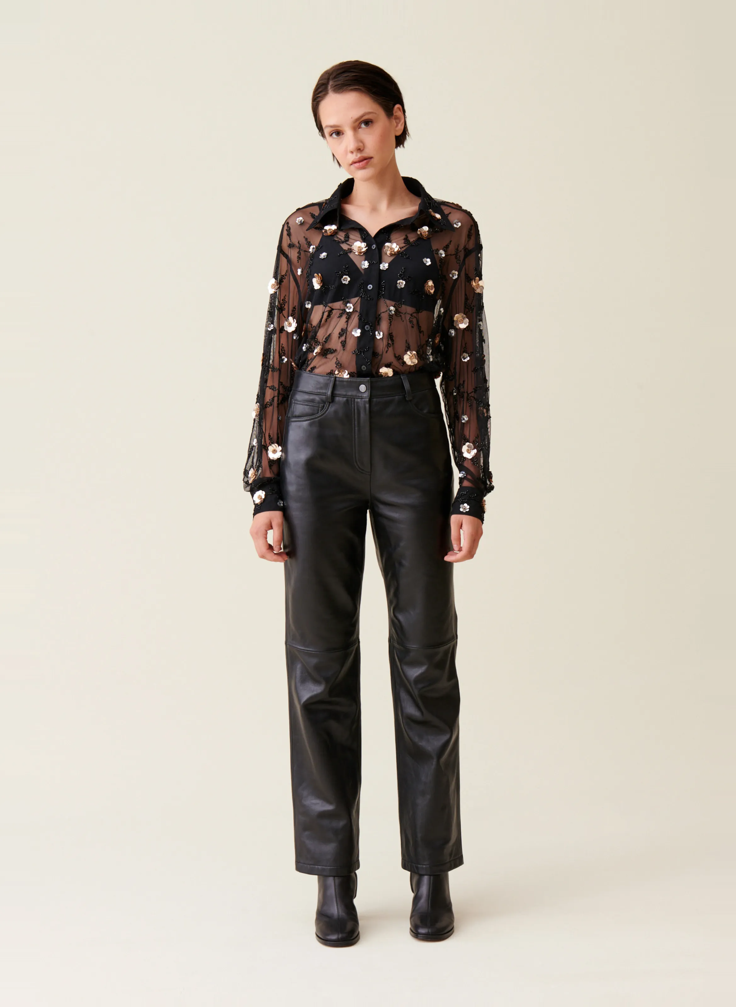  CLAUDIE PIERLOT   Camicia diritta trasparente ricamata | Nero