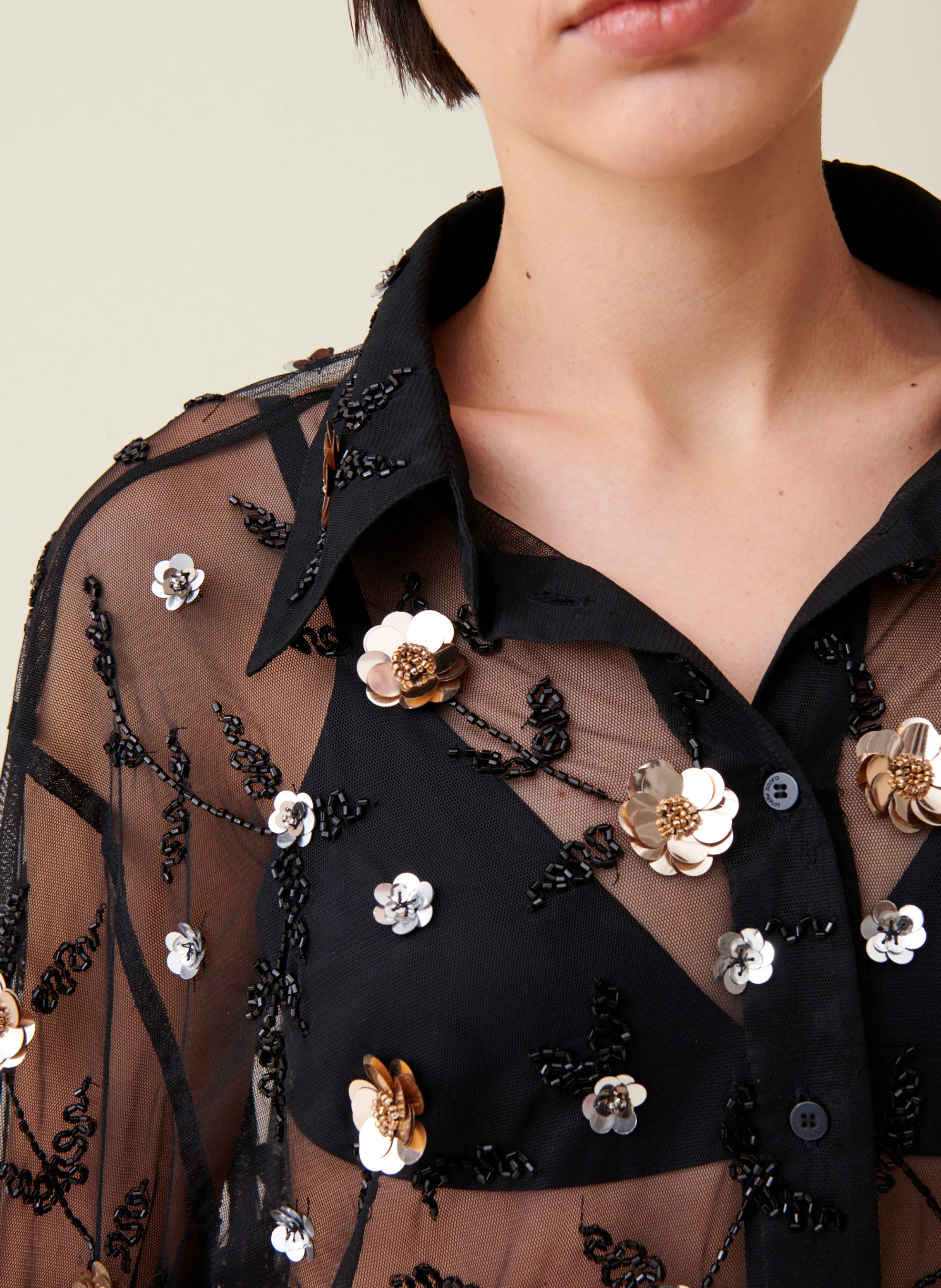  CLAUDIE PIERLOT   Camicia diritta trasparente ricamata | Nero