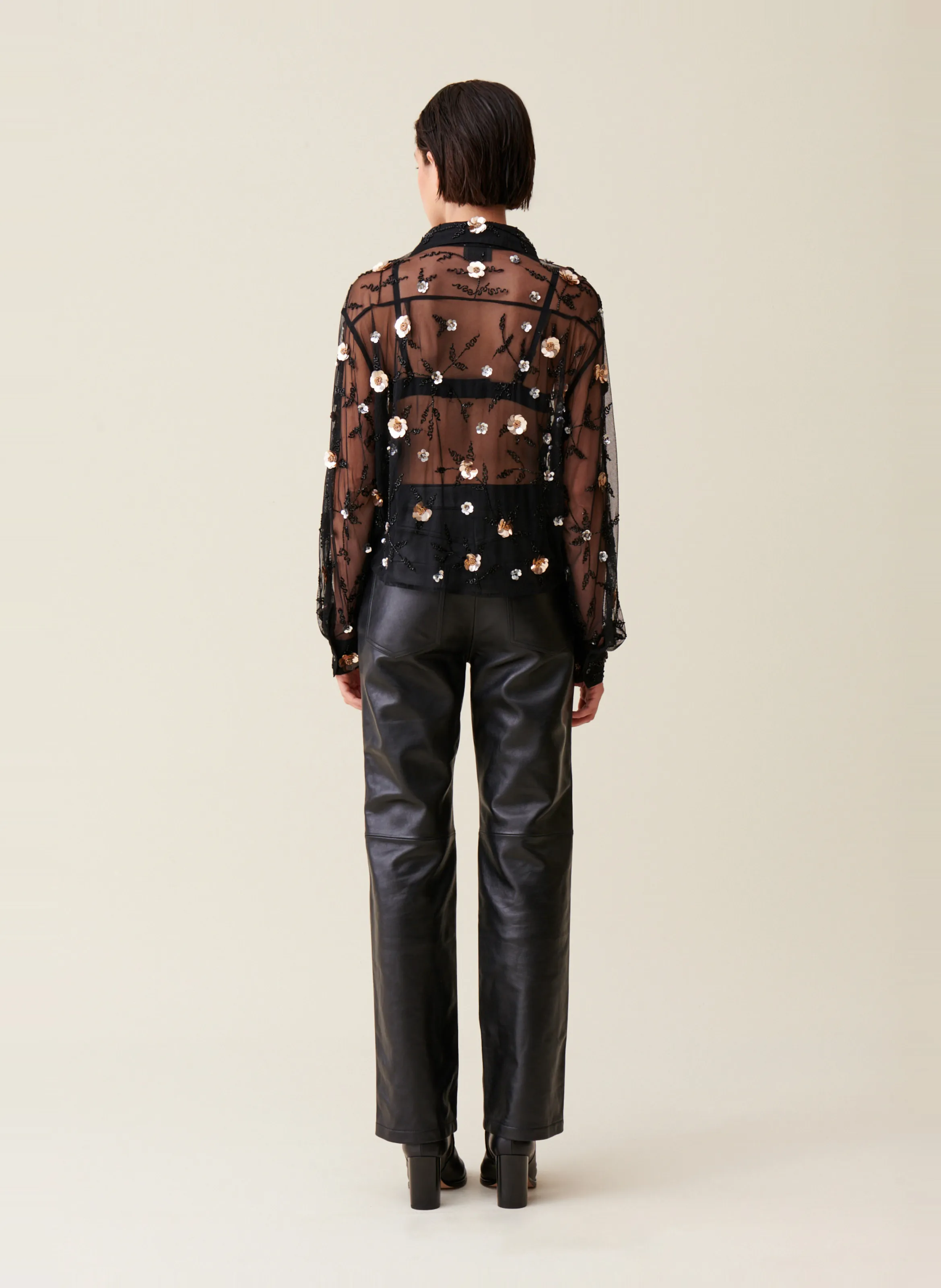 CLAUDIE PIERLOT   Camicia diritta trasparente ricamata | Nero