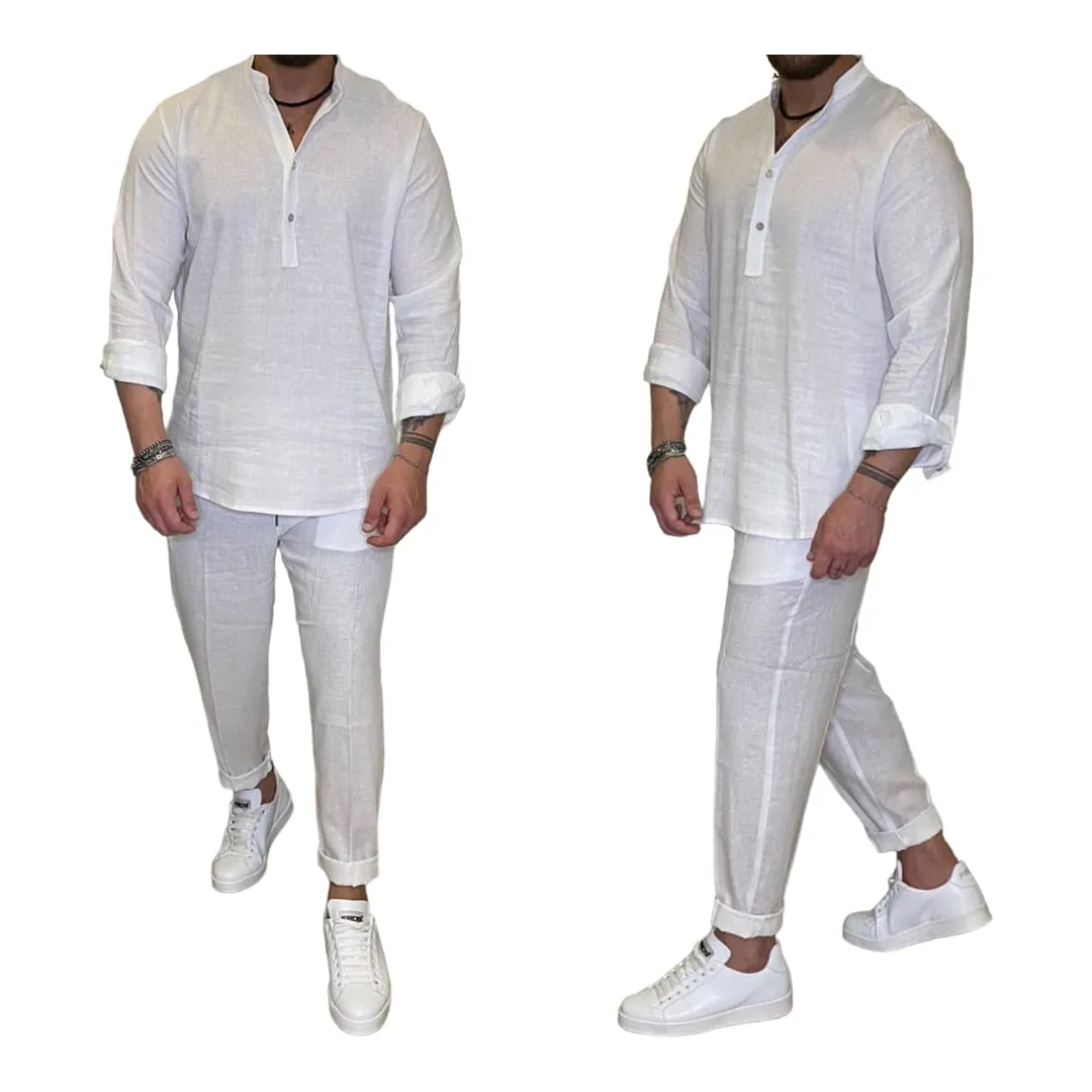 Coordinato in Lino Camicia&Pantalone colore Bianco
