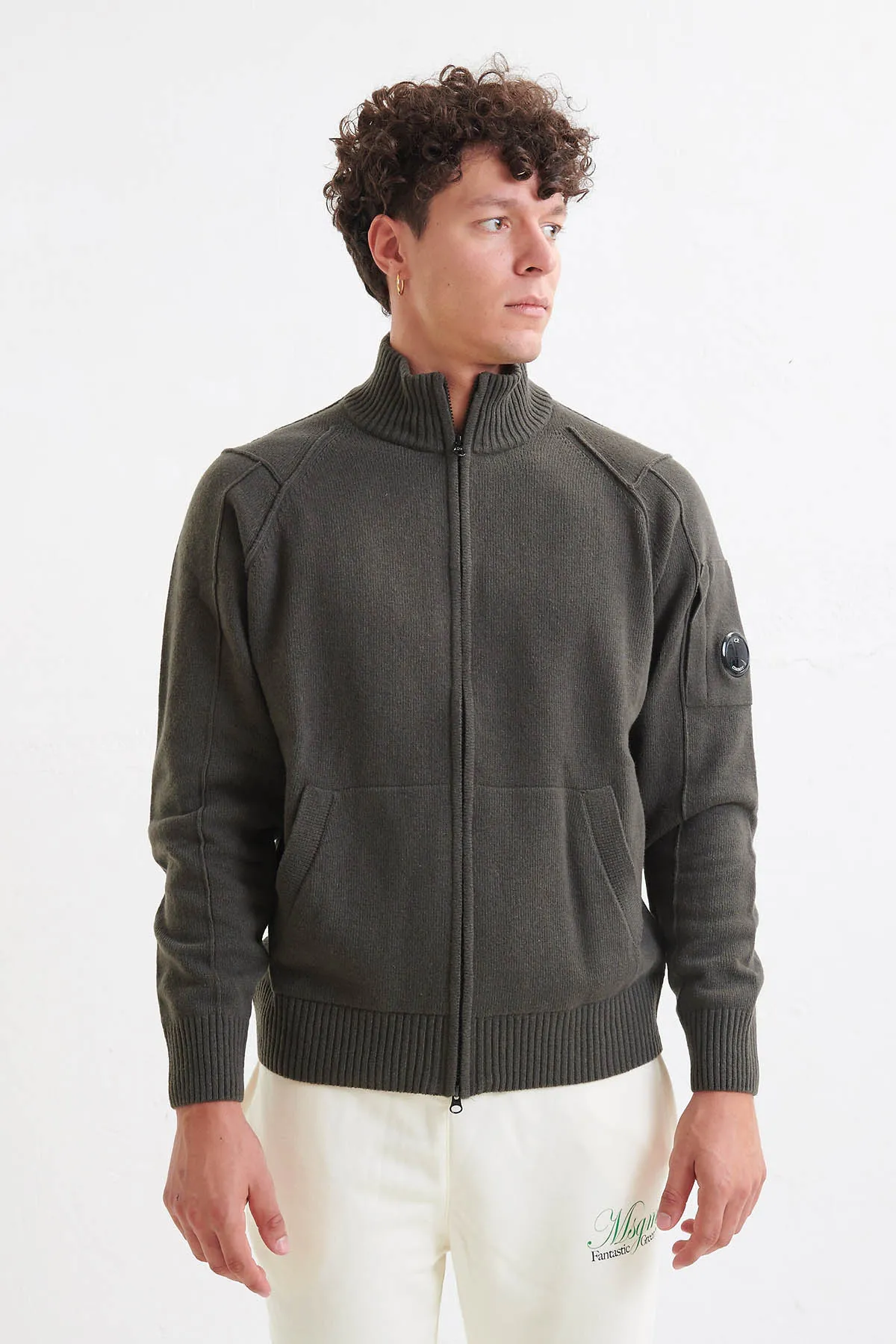 C.P.COMPANY Cardigan in lana con full  zip, militare