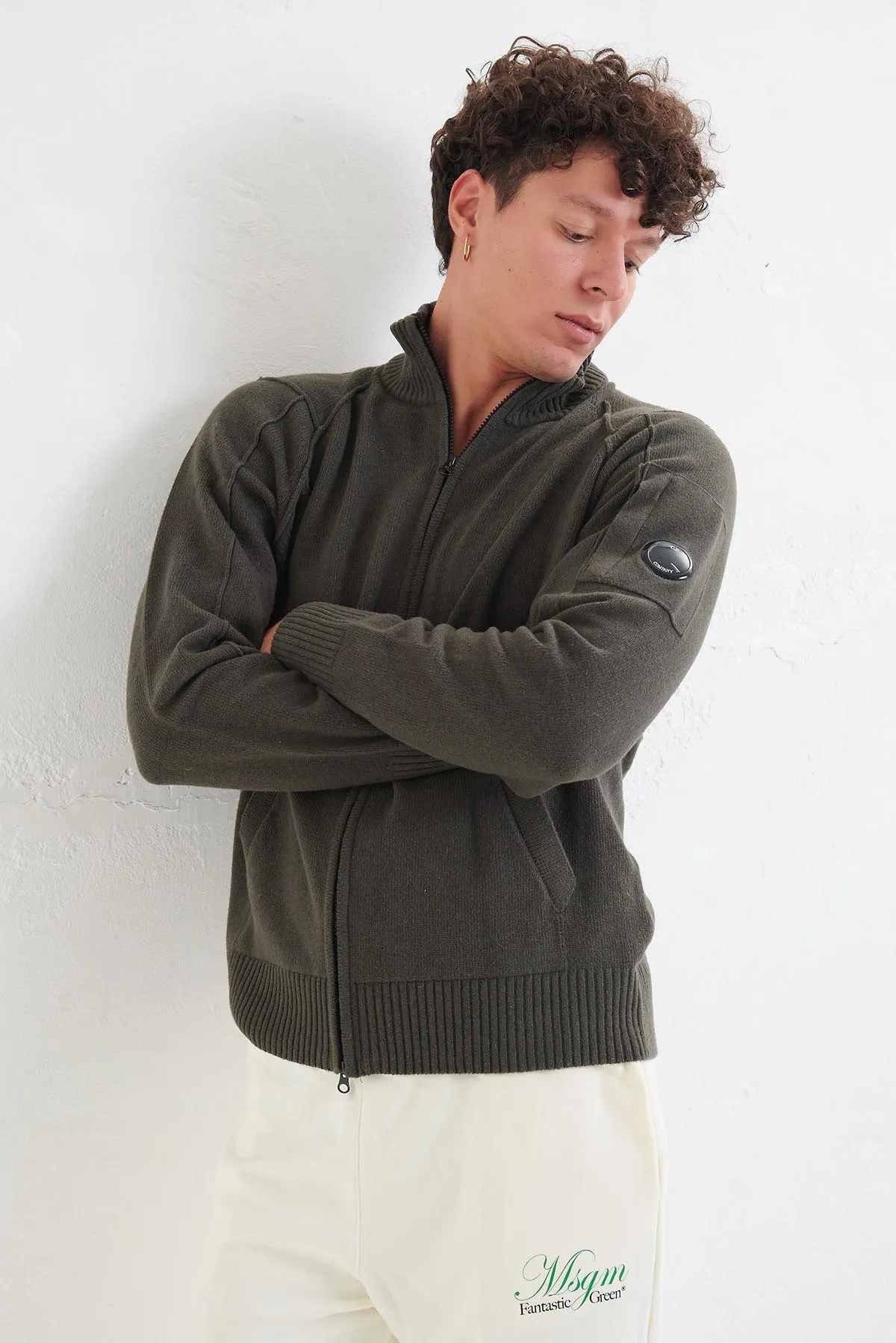 C.P.COMPANY Cardigan in lana con full  zip, militare