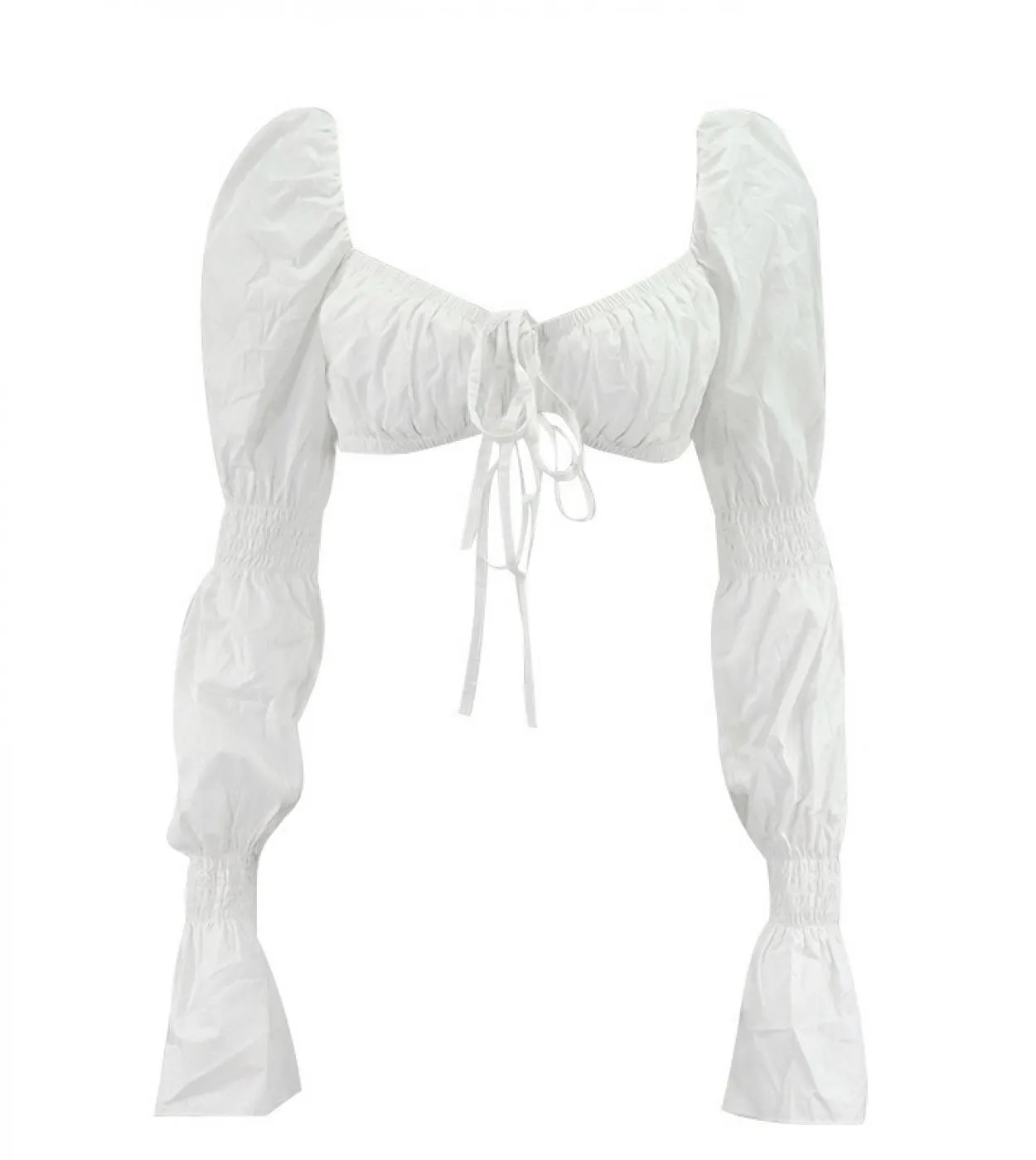 Cravatta con maniche a sbuffo bianche pieghettate Top corto Camicetta elegante da donna calda Camicie senza schienale Camicie co