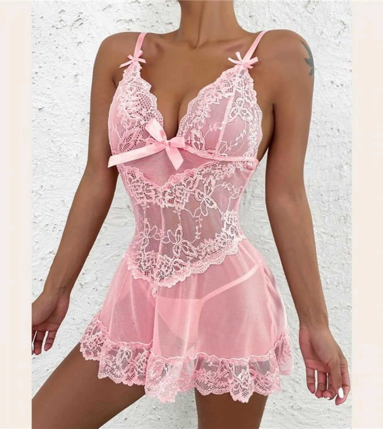 Donna Pizzo Seta Donna Indumenti da notte esotici Abito da notte in raso Camicie da notte Camicie da notte con scollo a V Maglia