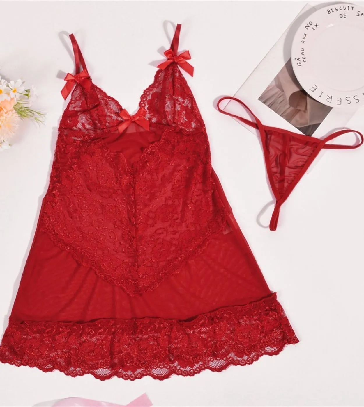 Donna Pizzo Seta Donna Indumenti da notte esotici Abito da notte in raso Camicie da notte Camicie da notte con scollo a V Maglia