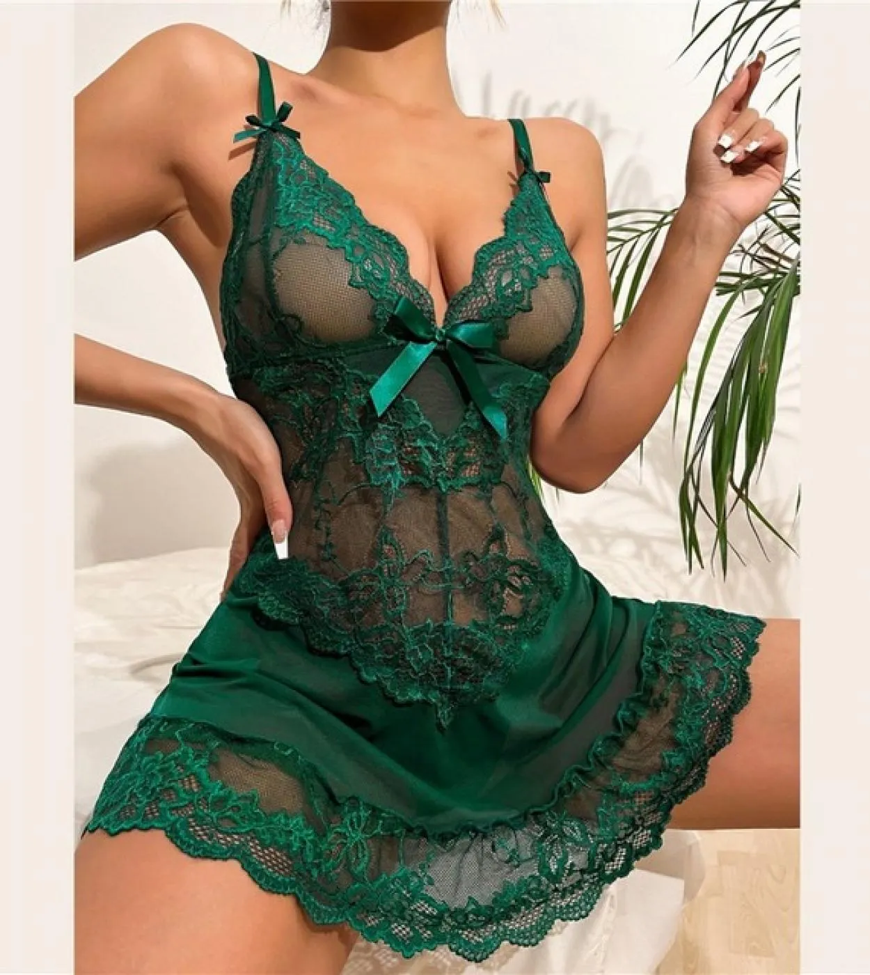 Donna Pizzo Seta Donna Indumenti da notte esotici Abito da notte in raso Camicie da notte Camicie da notte con scollo a V Maglia