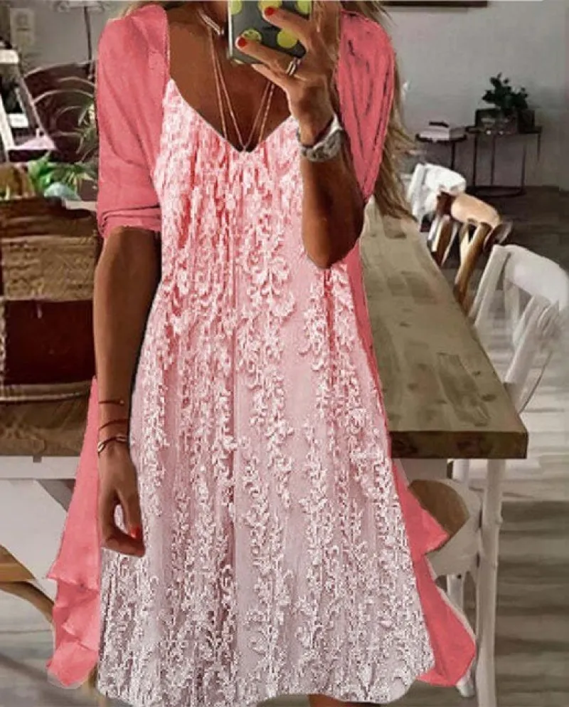 Elegant Women Two Piece Dress Solid Long Sleeve Cardigan Shawl And Floral Boho Mini Dress Set Office Lady Fashion Suits