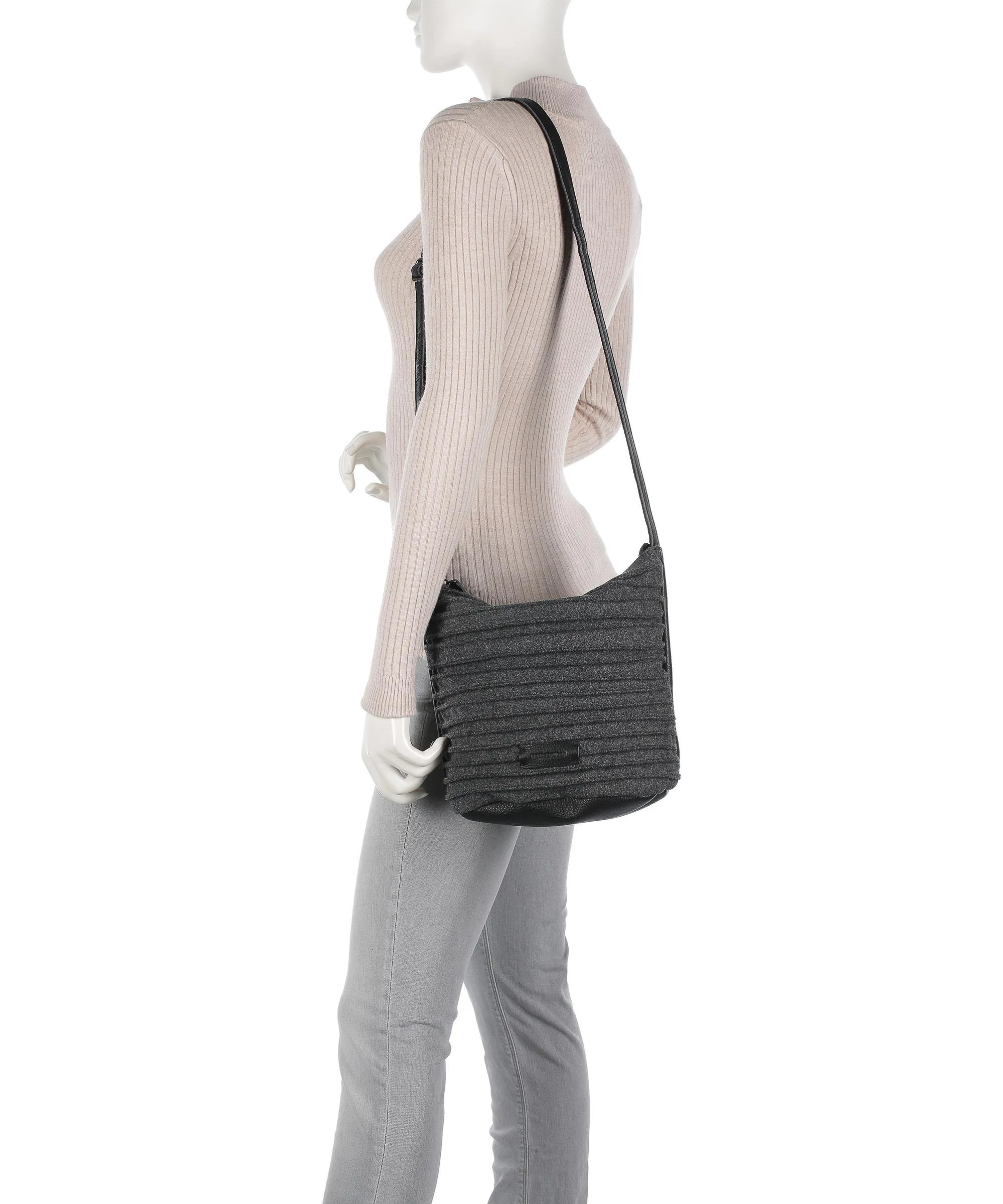  FredsBruder Felt Riffelinchen Borsa a tracolla cotone, pelle granulata nero/grigio  