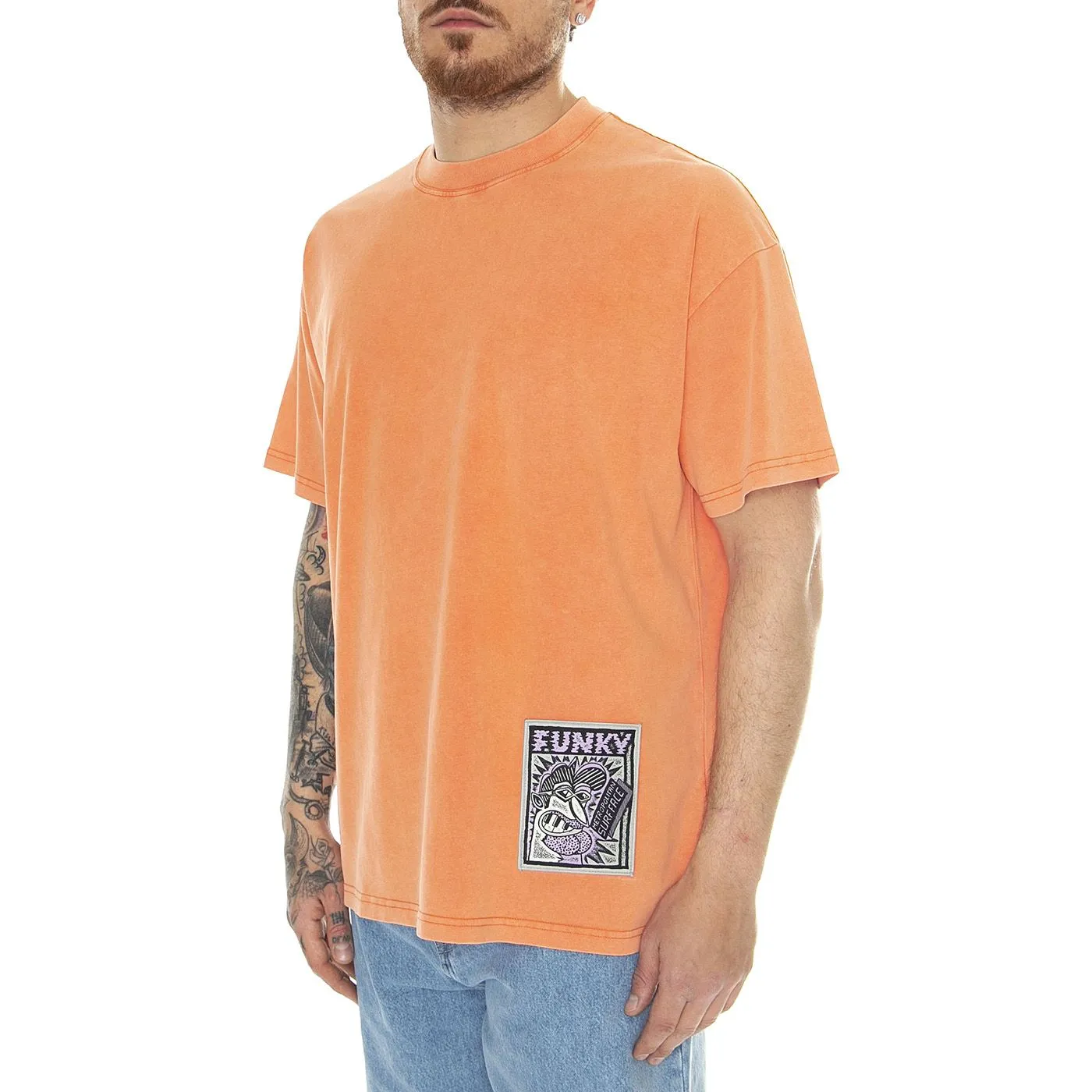 FUNKY Surface Tee Washed Coral - Maglietta Girocollo Uomo Arancione    