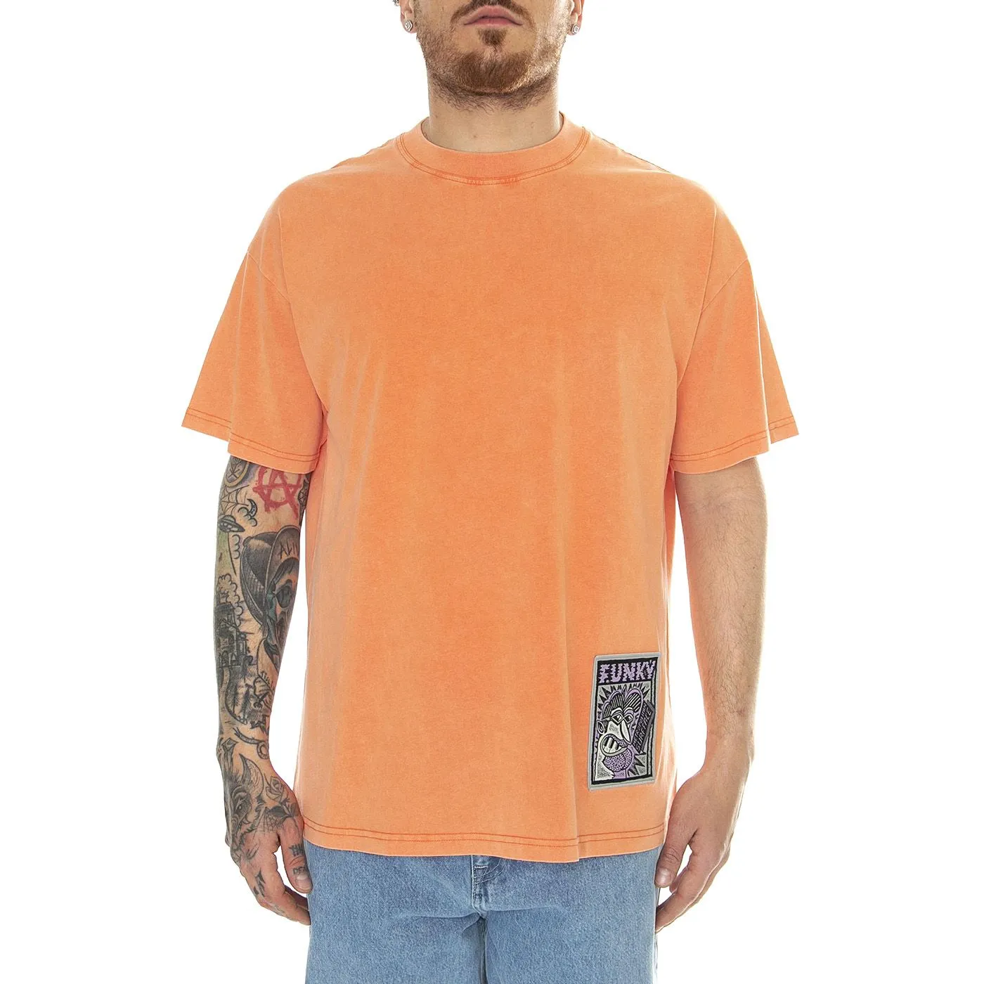 FUNKY Surface Tee Washed Coral - Maglietta Girocollo Uomo Arancione    