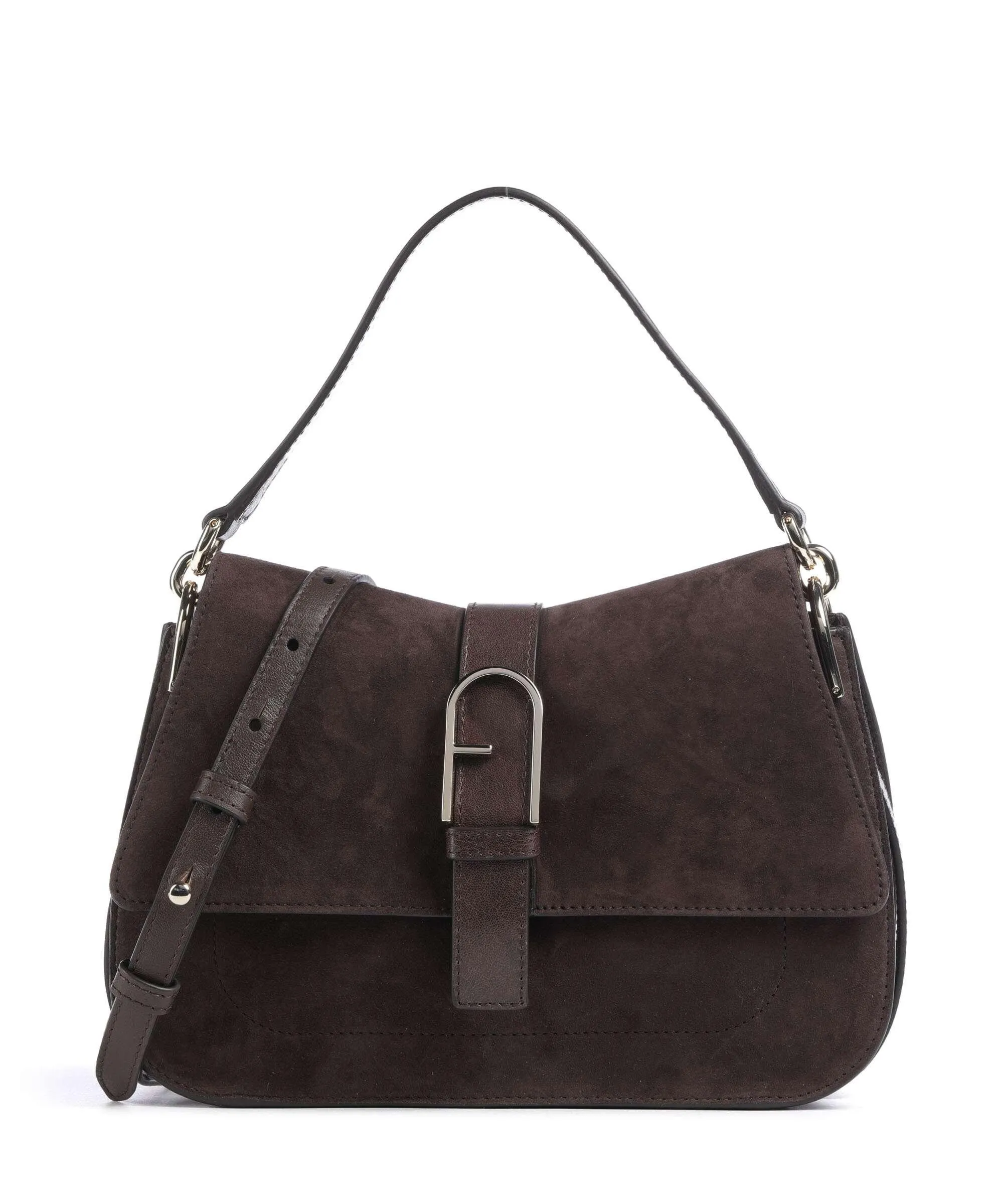  Furla Flow M Borsa a tracolla pelle ruvida, pelle a grana fine marrone scuro  