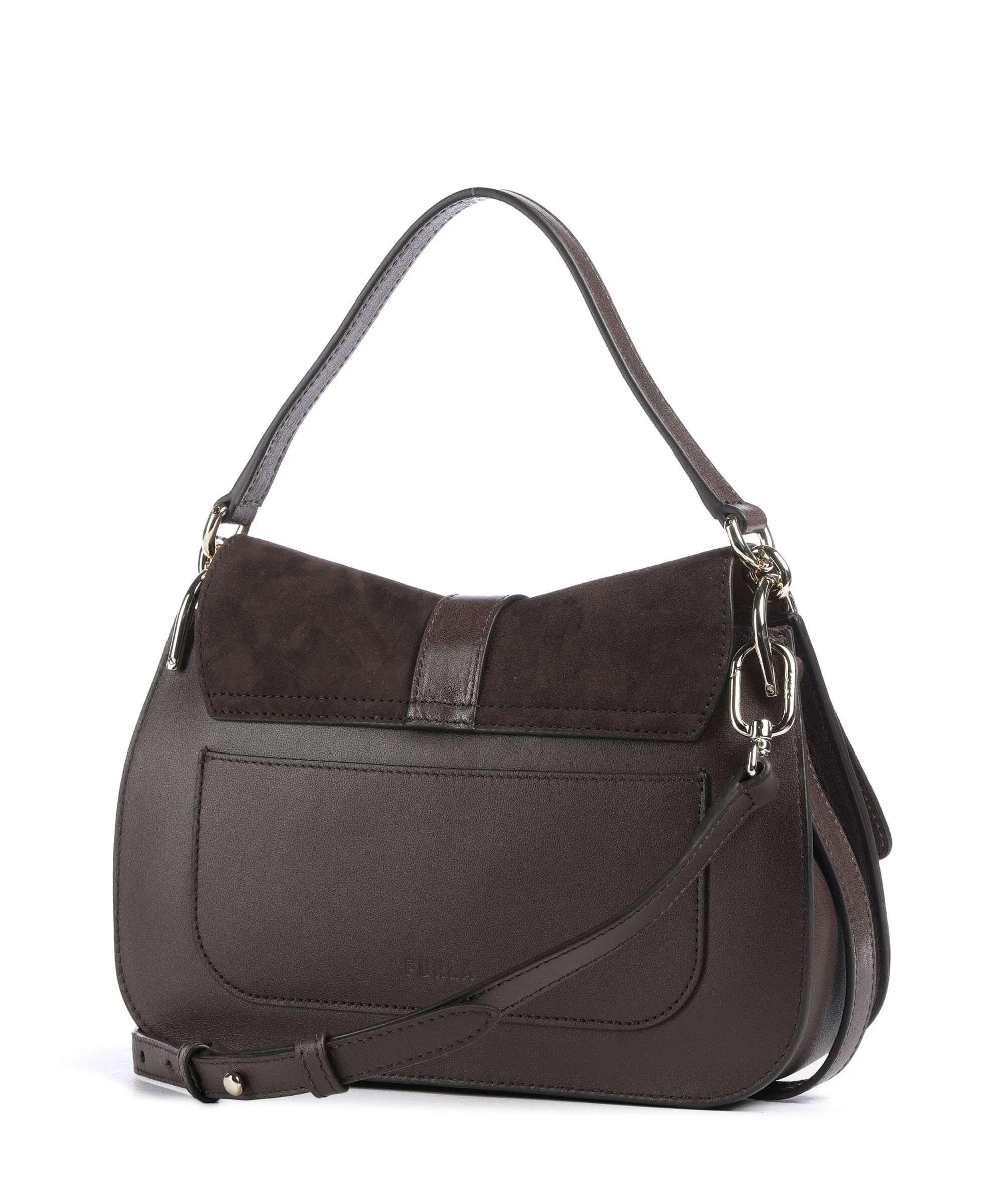  Furla Flow M Borsa a tracolla pelle ruvida, pelle a grana fine marrone scuro  