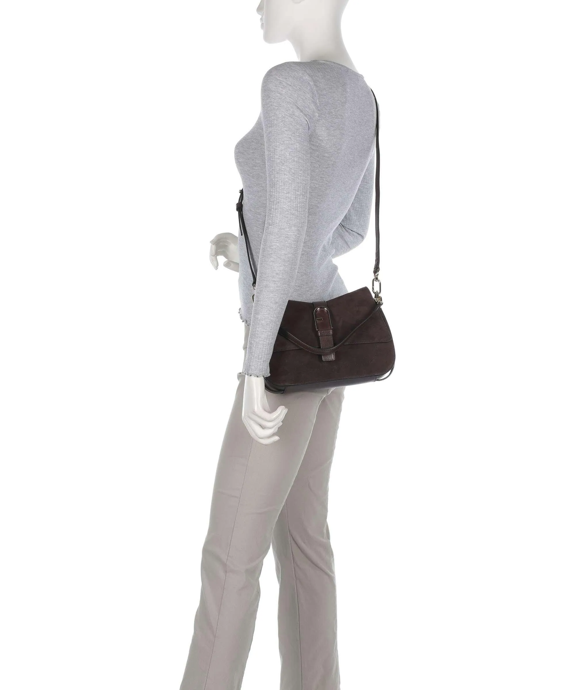  Furla Flow M Borsa a tracolla pelle ruvida, pelle a grana fine marrone scuro  