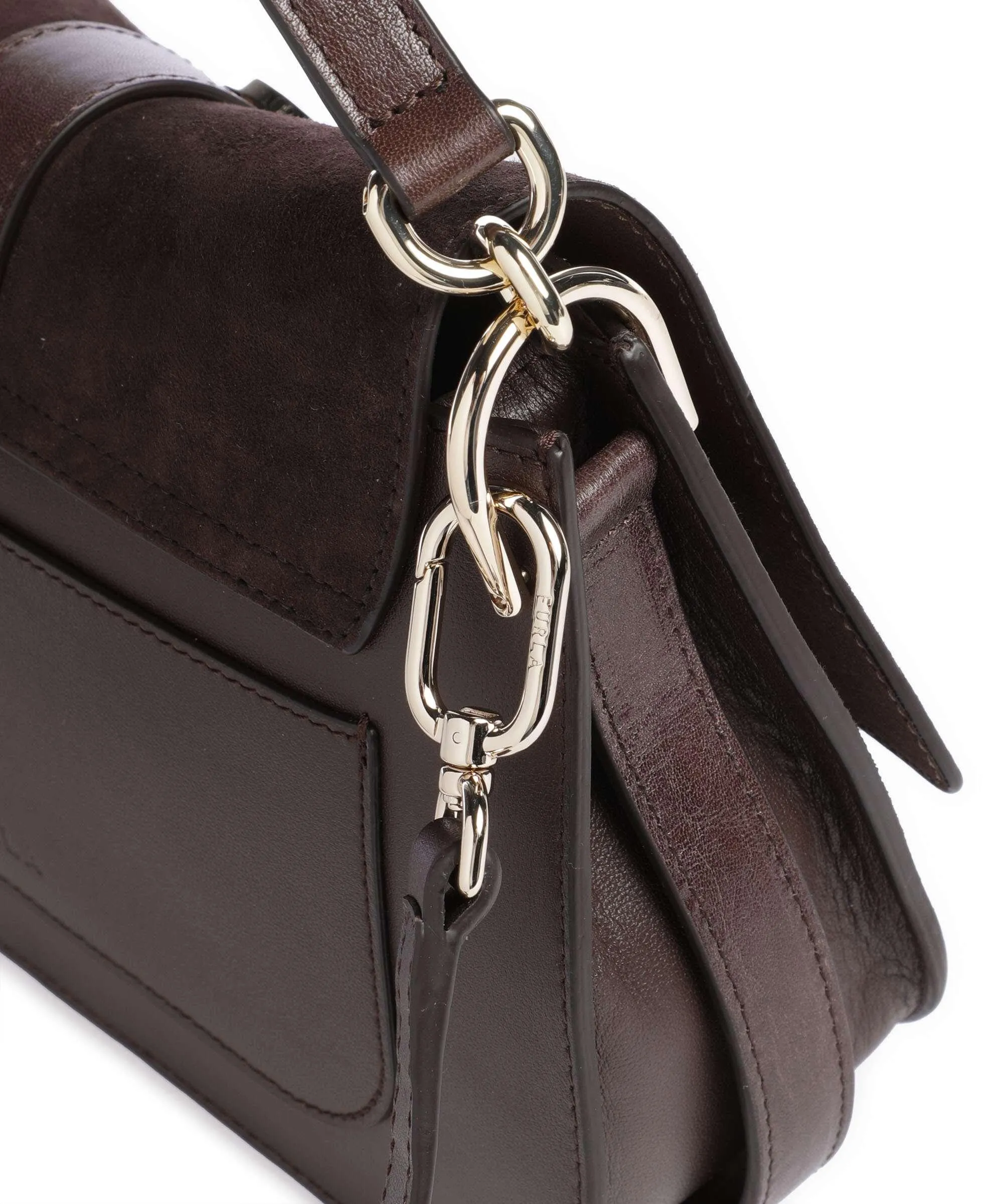  Furla Flow M Borsa a tracolla pelle ruvida, pelle a grana fine marrone scuro  