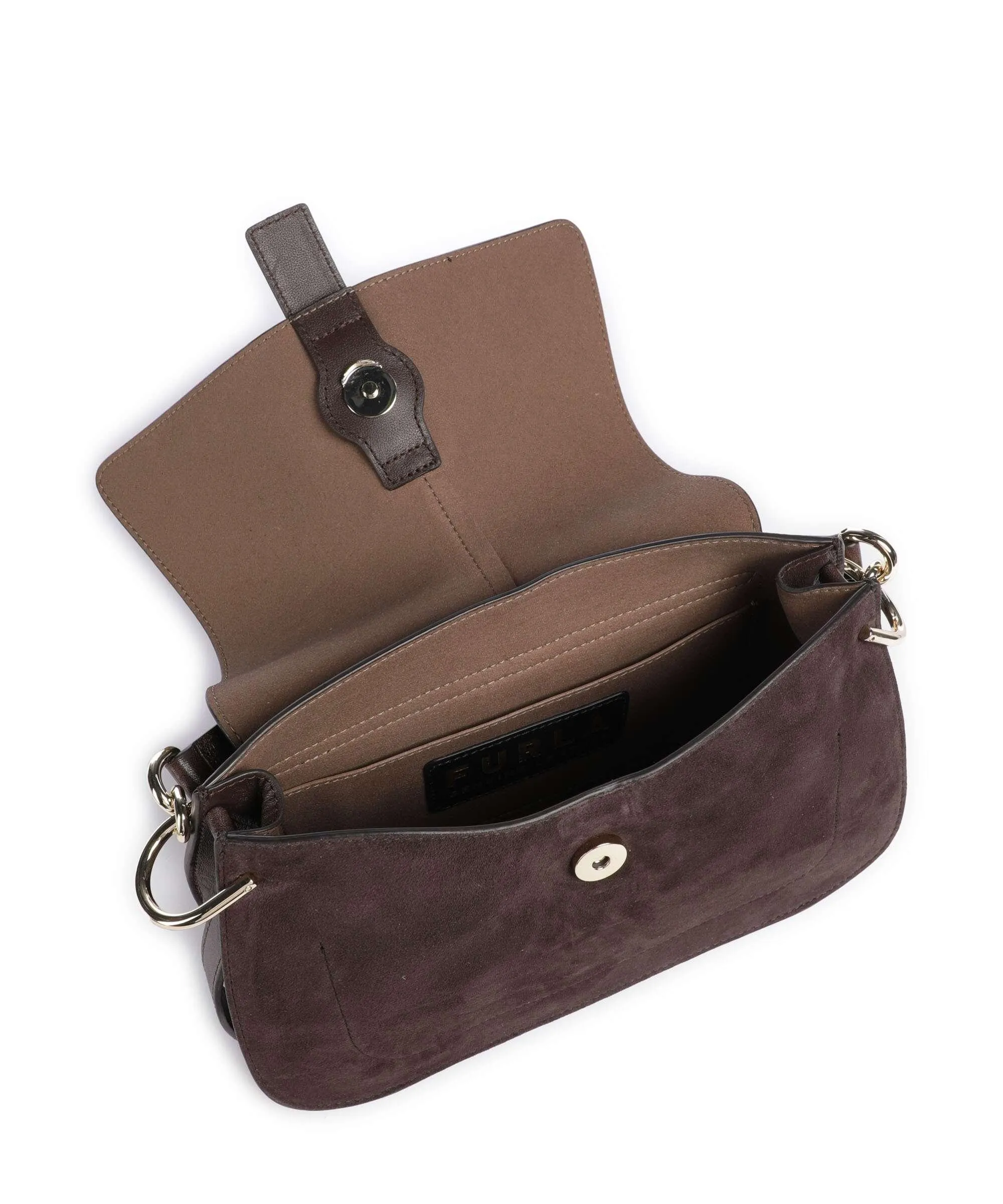  Furla Flow M Borsa a tracolla pelle ruvida, pelle a grana fine marrone scuro  
