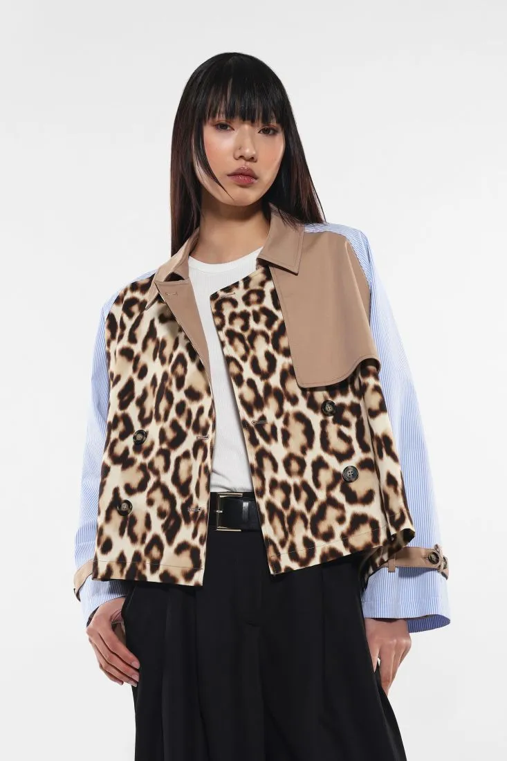 Giacca doppiopetto animalier e a righe in puro cotone