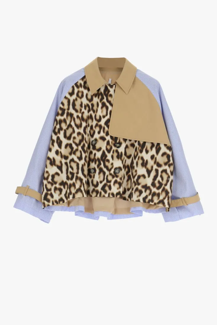 Giacca doppiopetto animalier e a righe in puro cotone