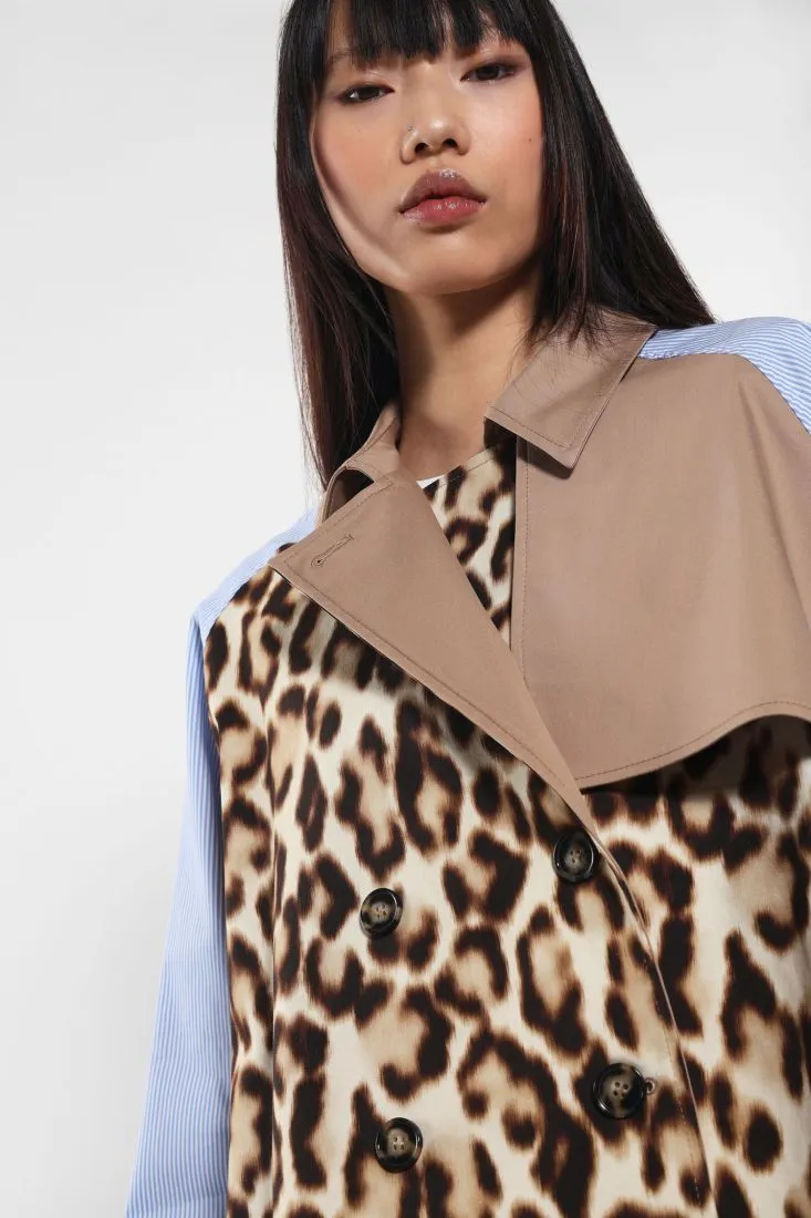 Giacca doppiopetto animalier e a righe in puro cotone
