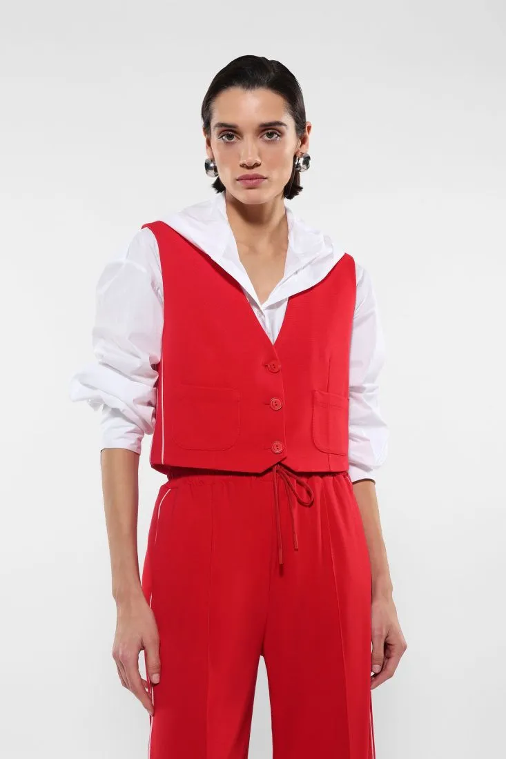 Gilet con taschini applicati e bande laterali a contrasto