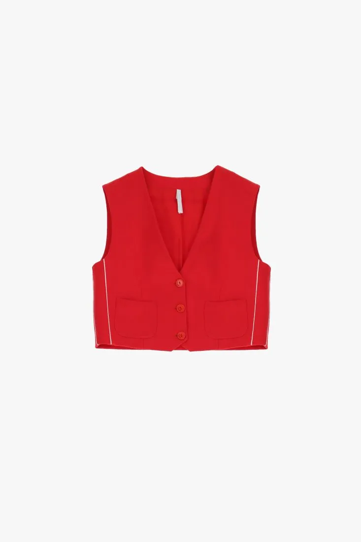 Gilet con taschini applicati e bande laterali a contrasto